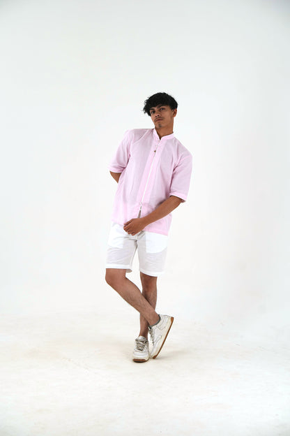 Mandarin Collar Kurta Shorts Set - Blush Pink