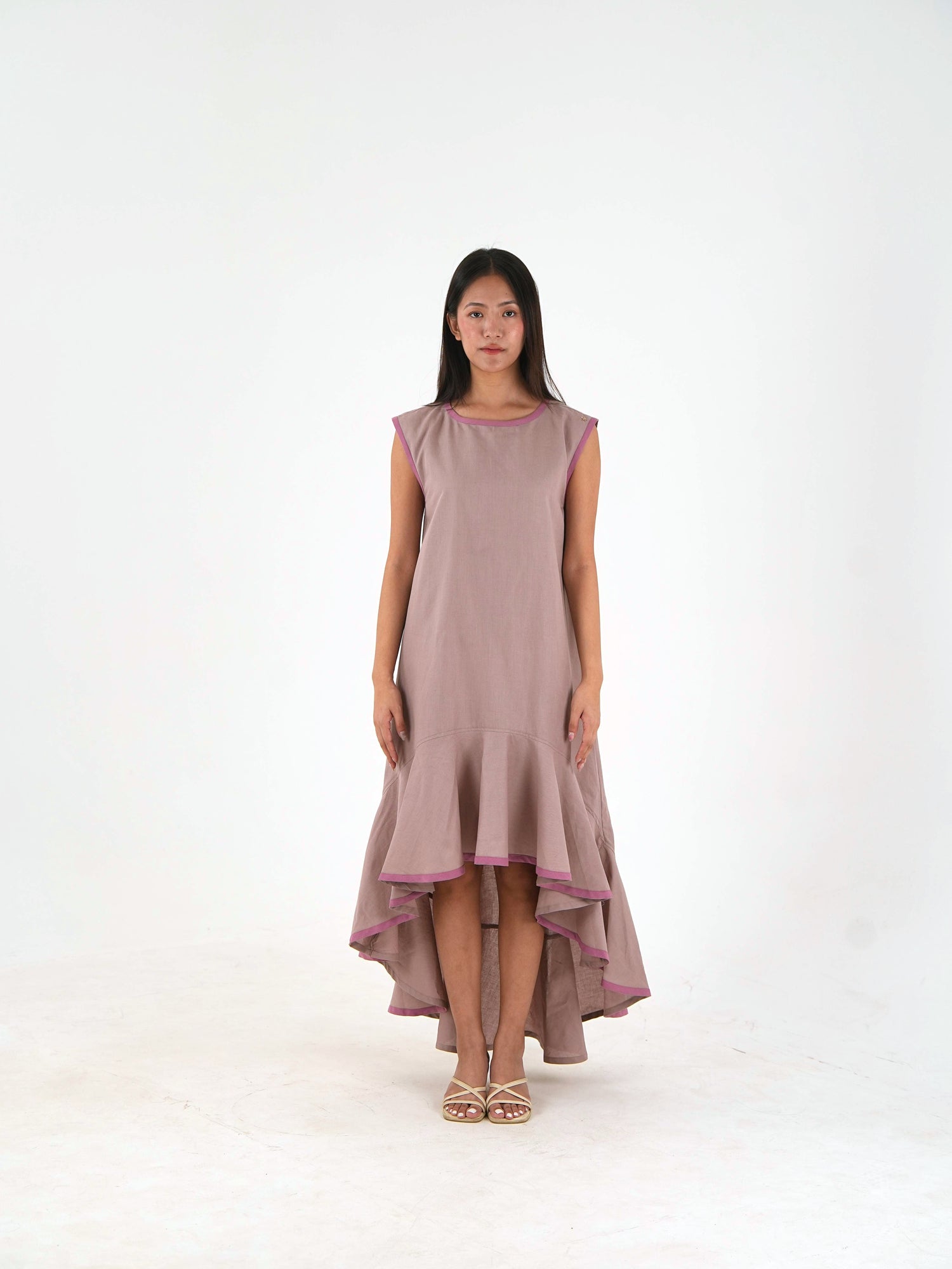Sleeveless High Low Dress - Mauve Linen