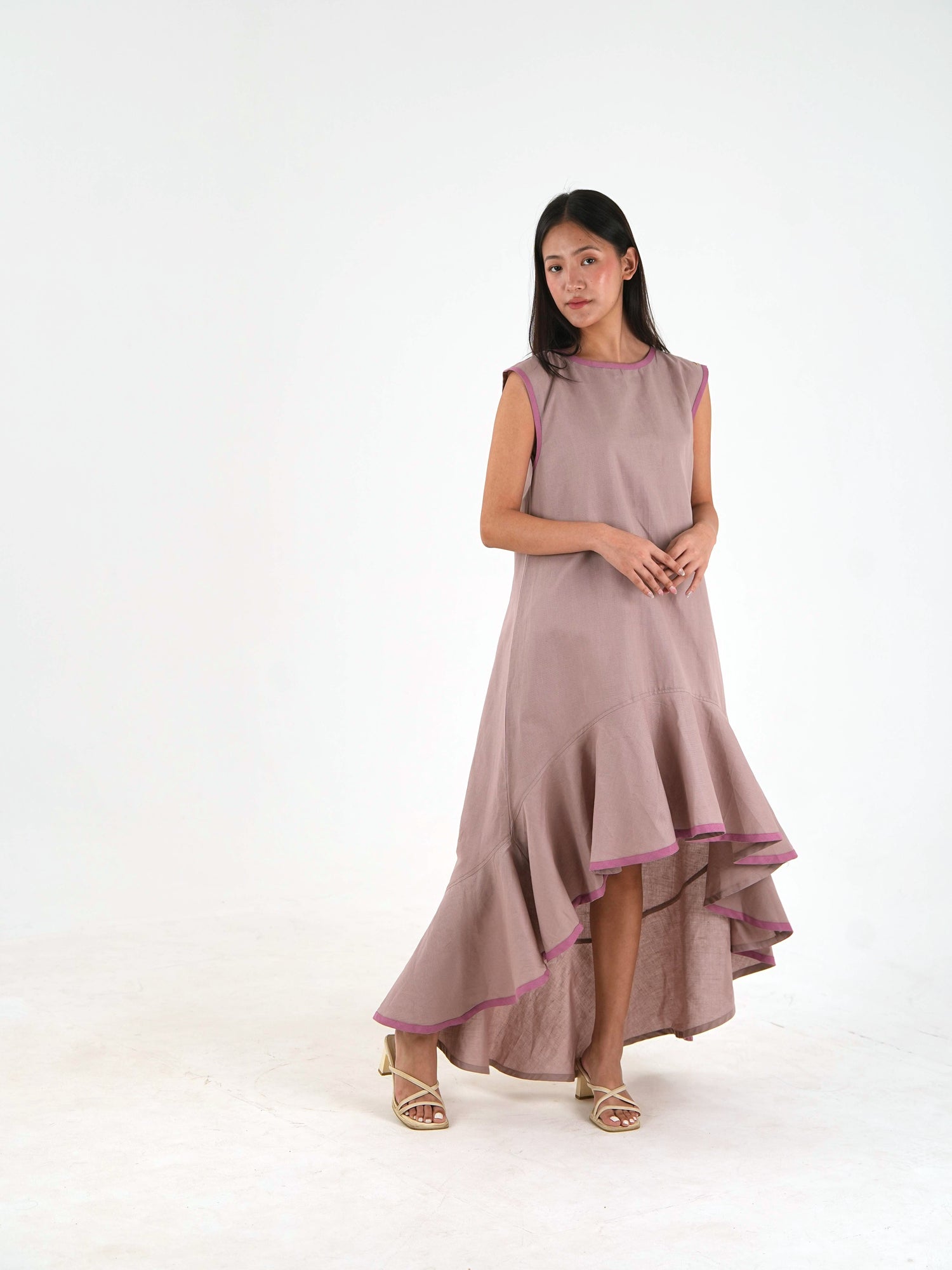 Sleeveless High Low Dress - Mauve Linen