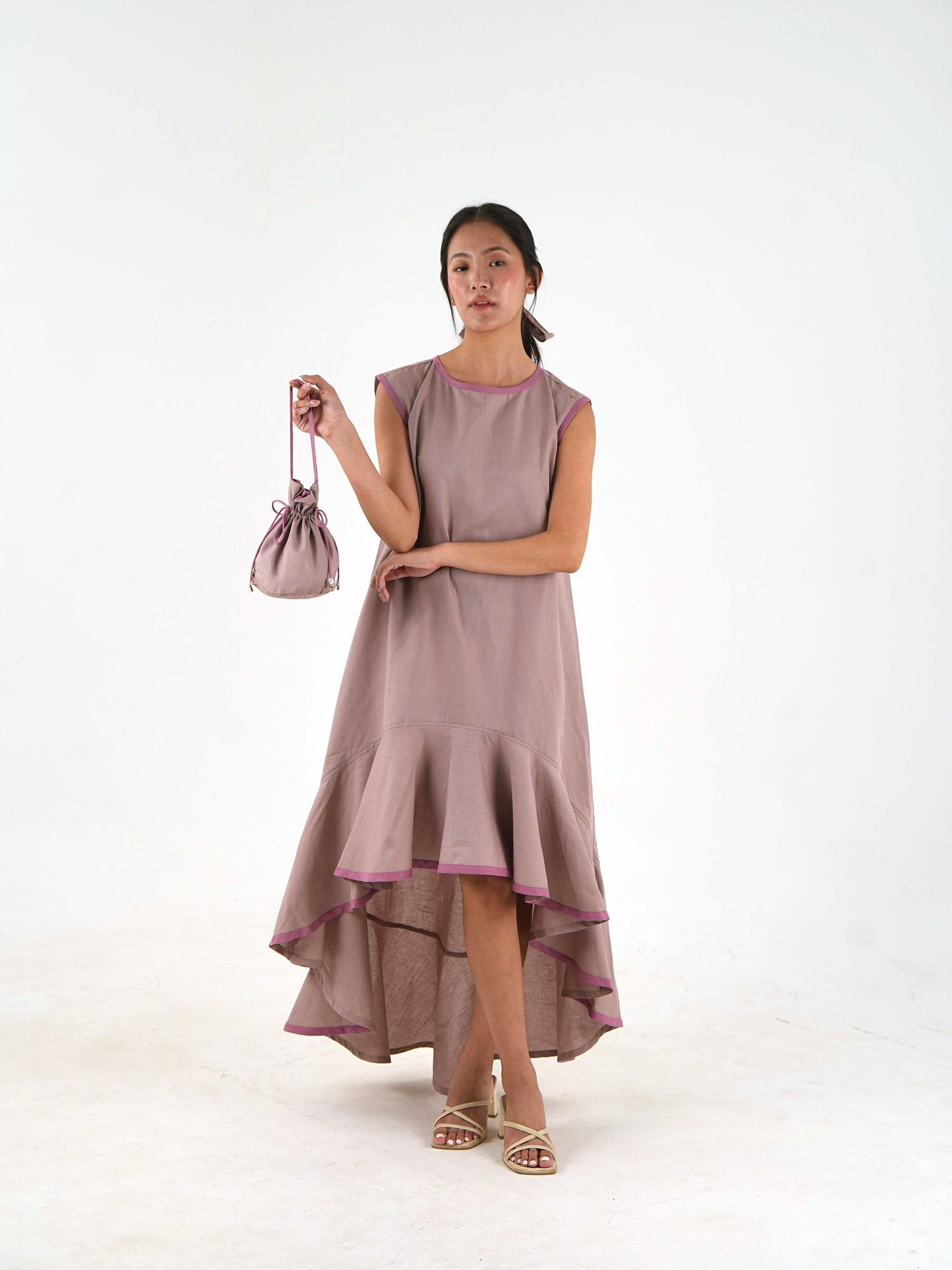 Sleeveless High Low Dress - Mauve Linen