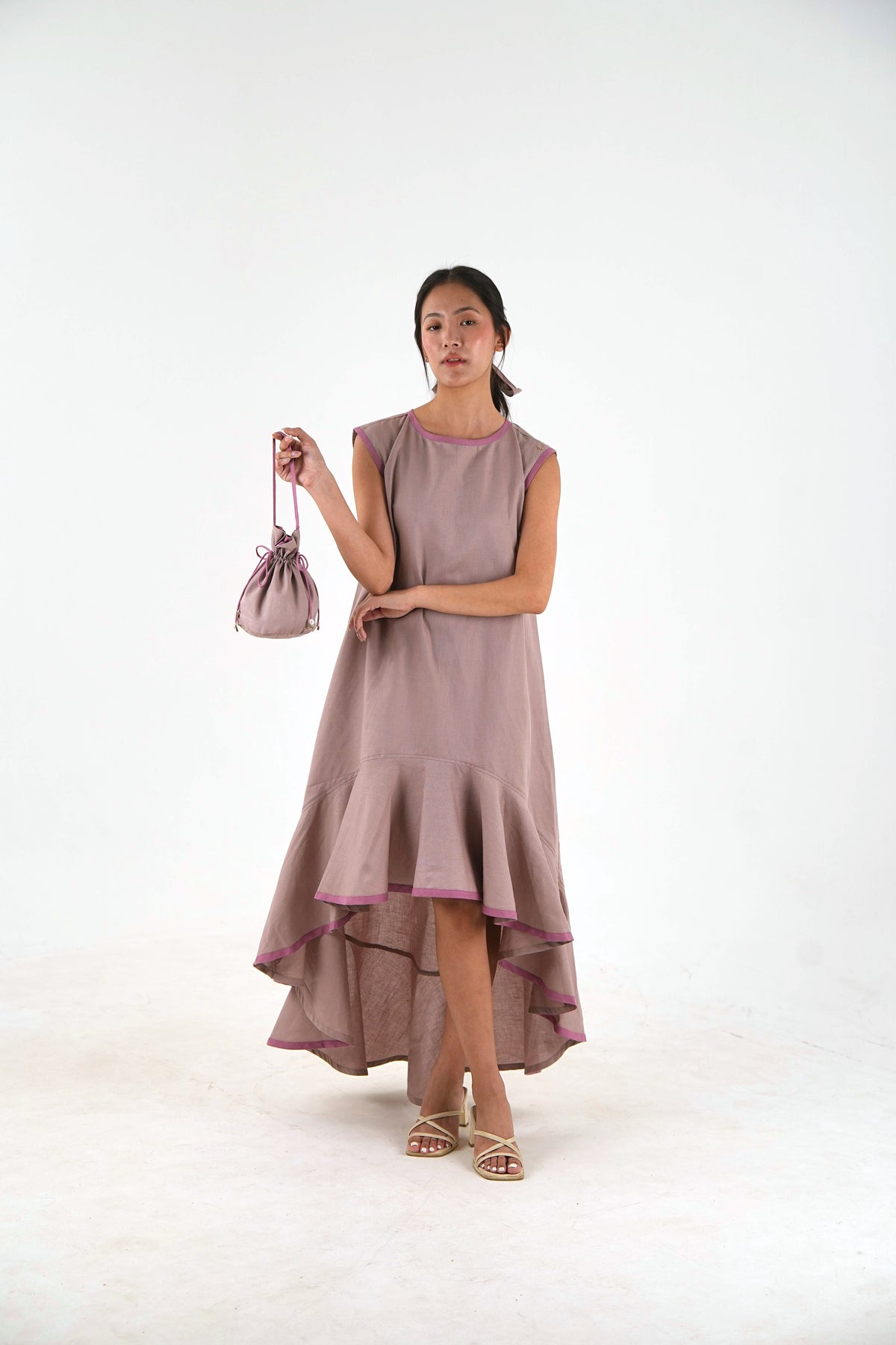 Sleeveless High Low Dress - Mauve Linen