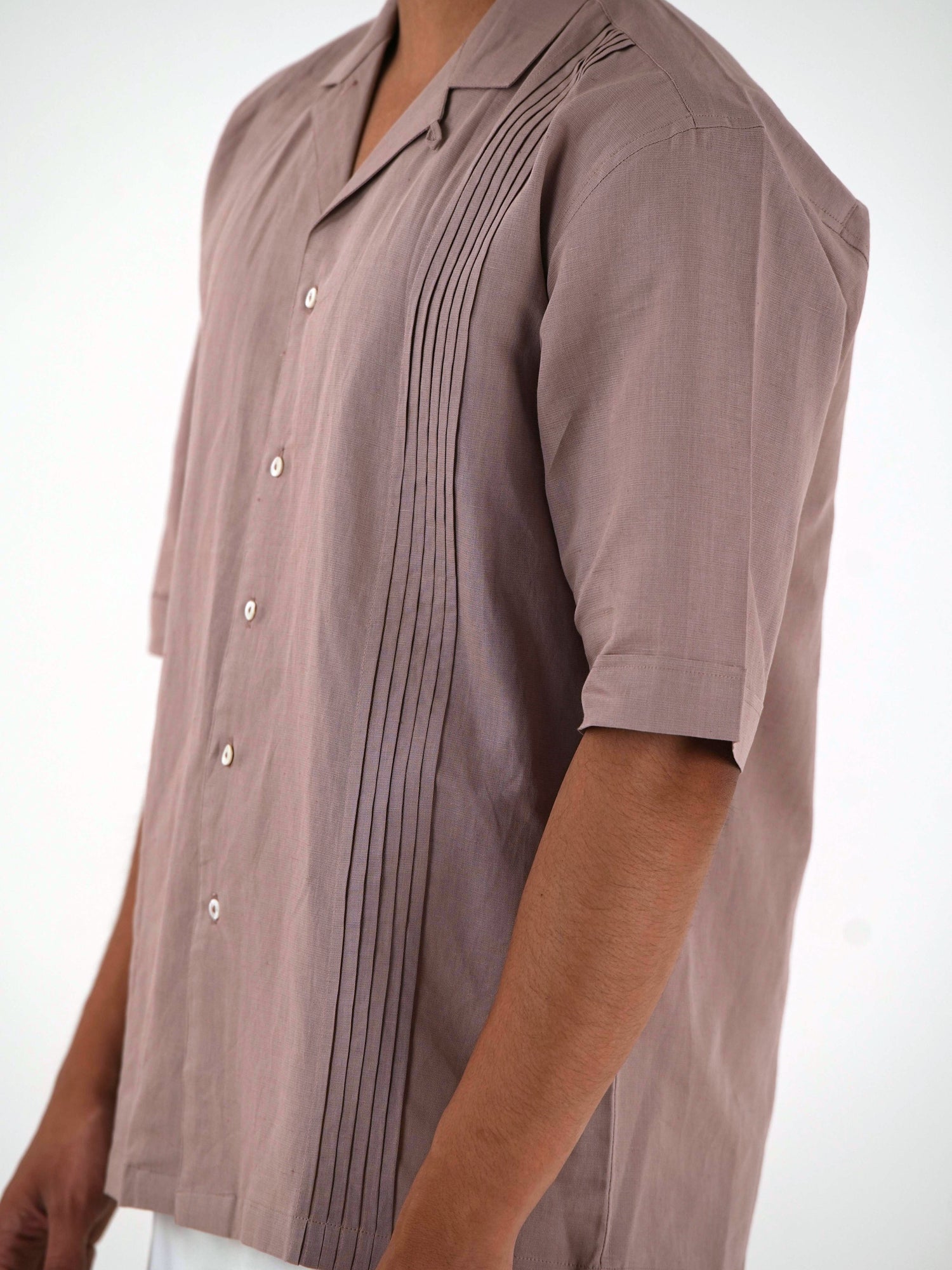 Pintuck Front Oversized Casual Shirt - Dusty Pink