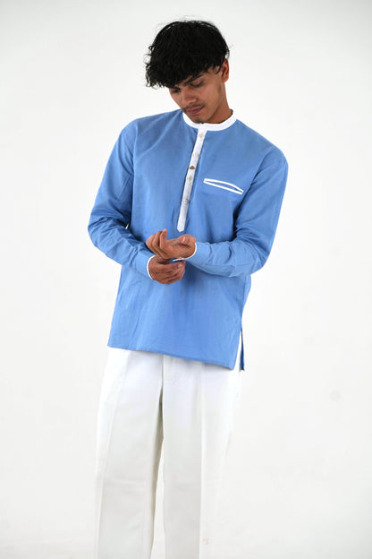 Linen Short Kurta - Sky Blue