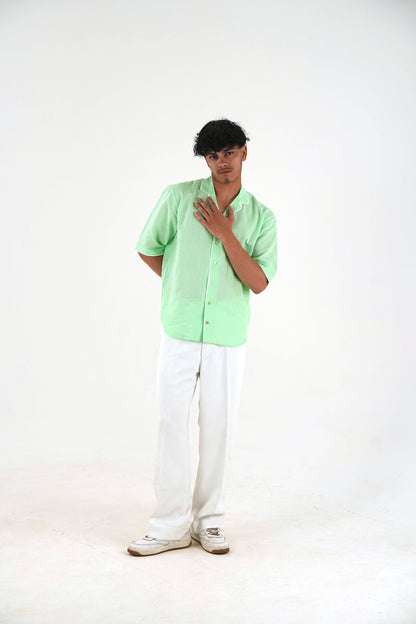 Half Sleeve Cuban Collar Shirt - Mint Green