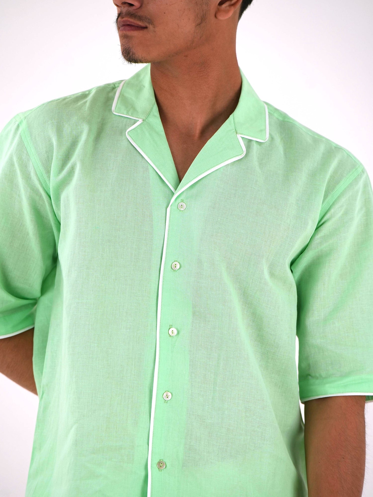 Half Sleeve Cuban Collar Shirt - Mint Green