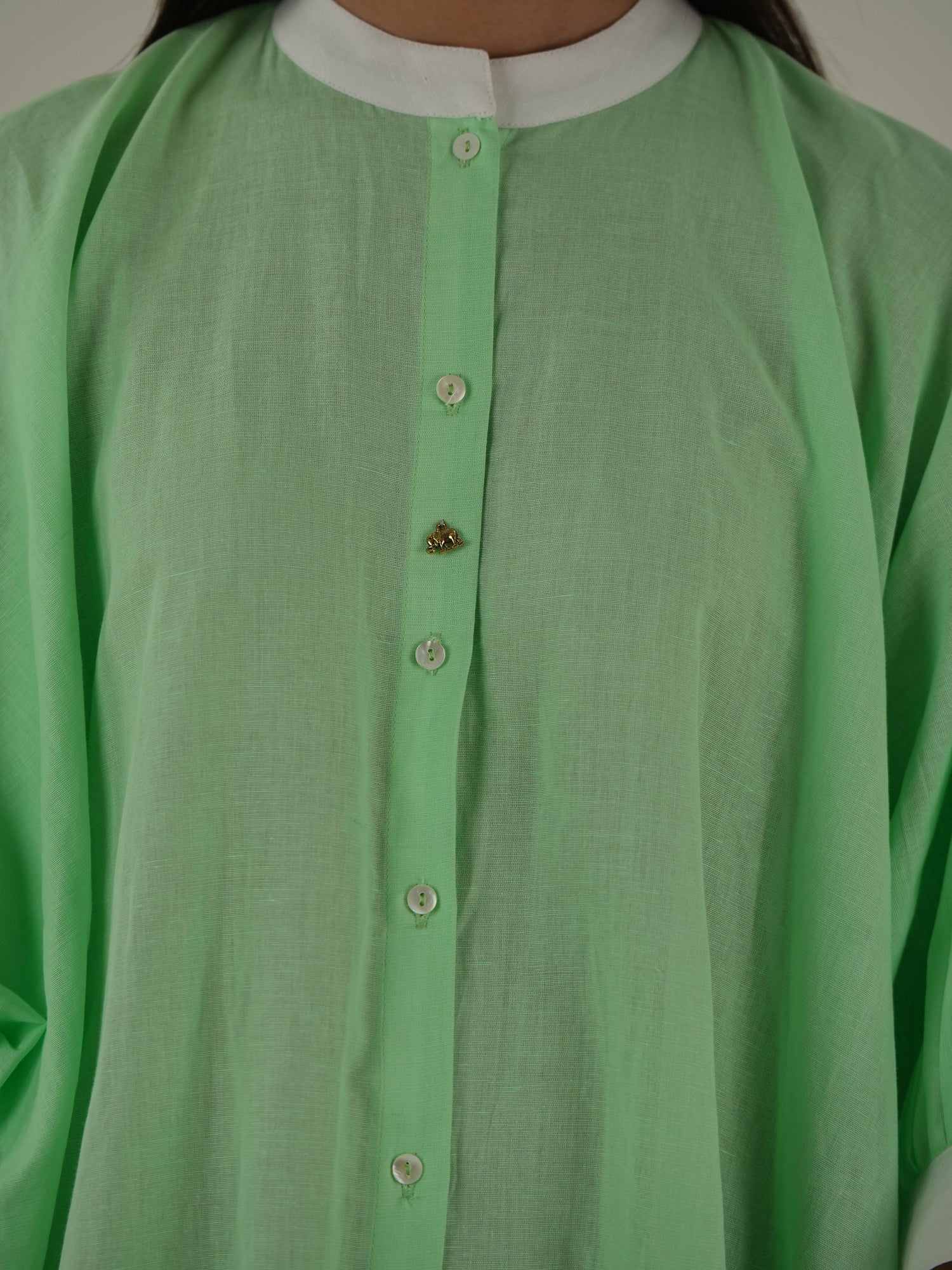 Cuff Sleeve Kaftan Dress - Mint Green Linen