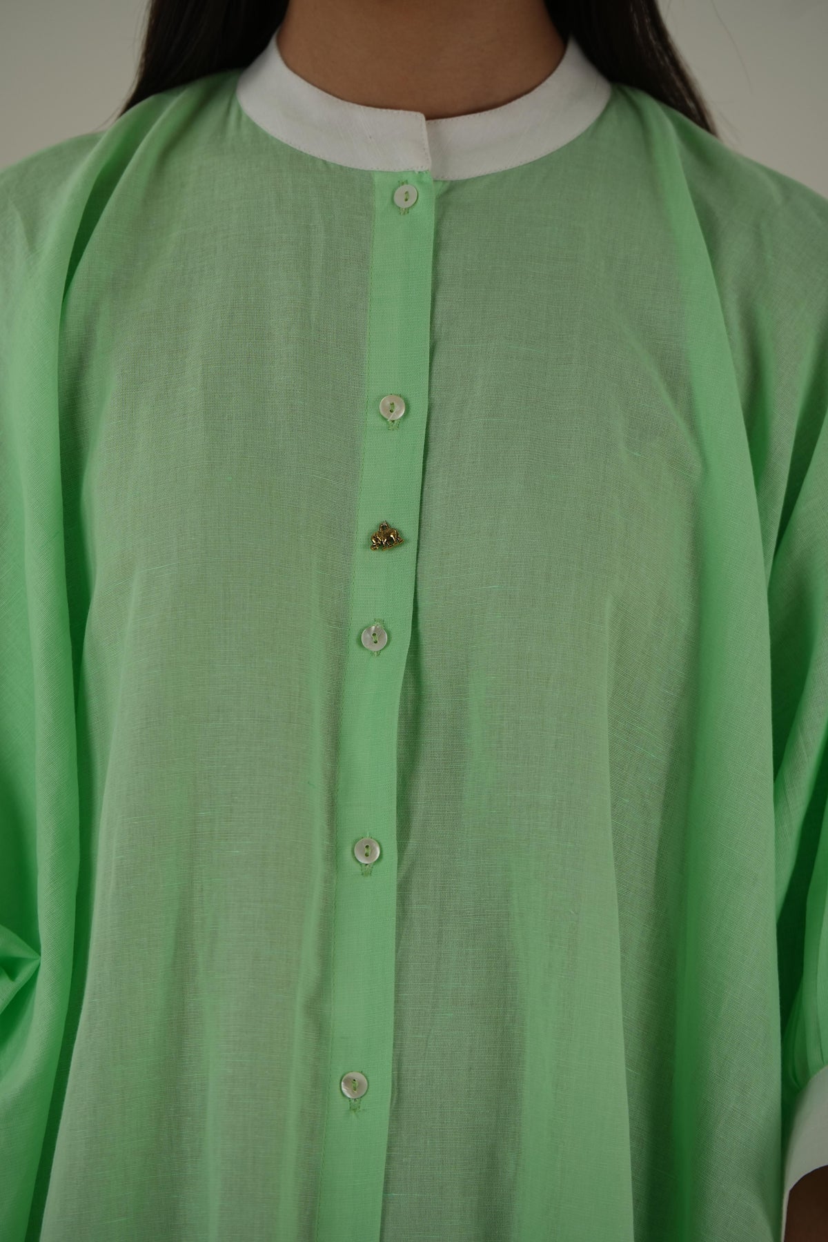 Cuff Sleeve Kaftan Dress - Mint Green Linen