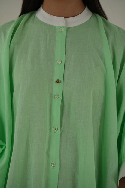 Cuff Sleeve Kaftan Dress - Mint Green Linen