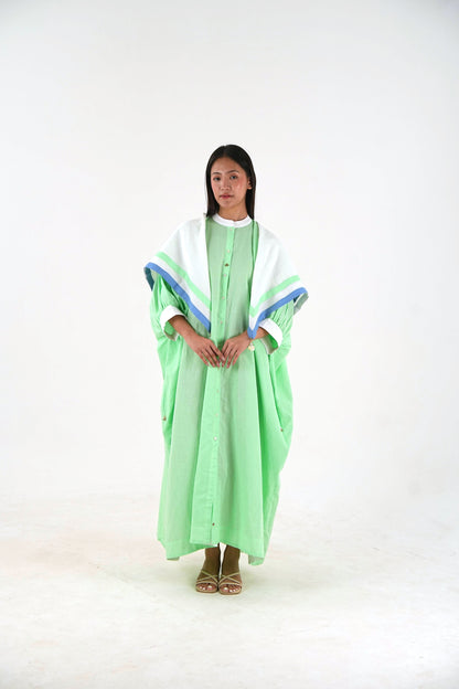 Cuff Sleeve Kaftan Dress - Mint Green Linen