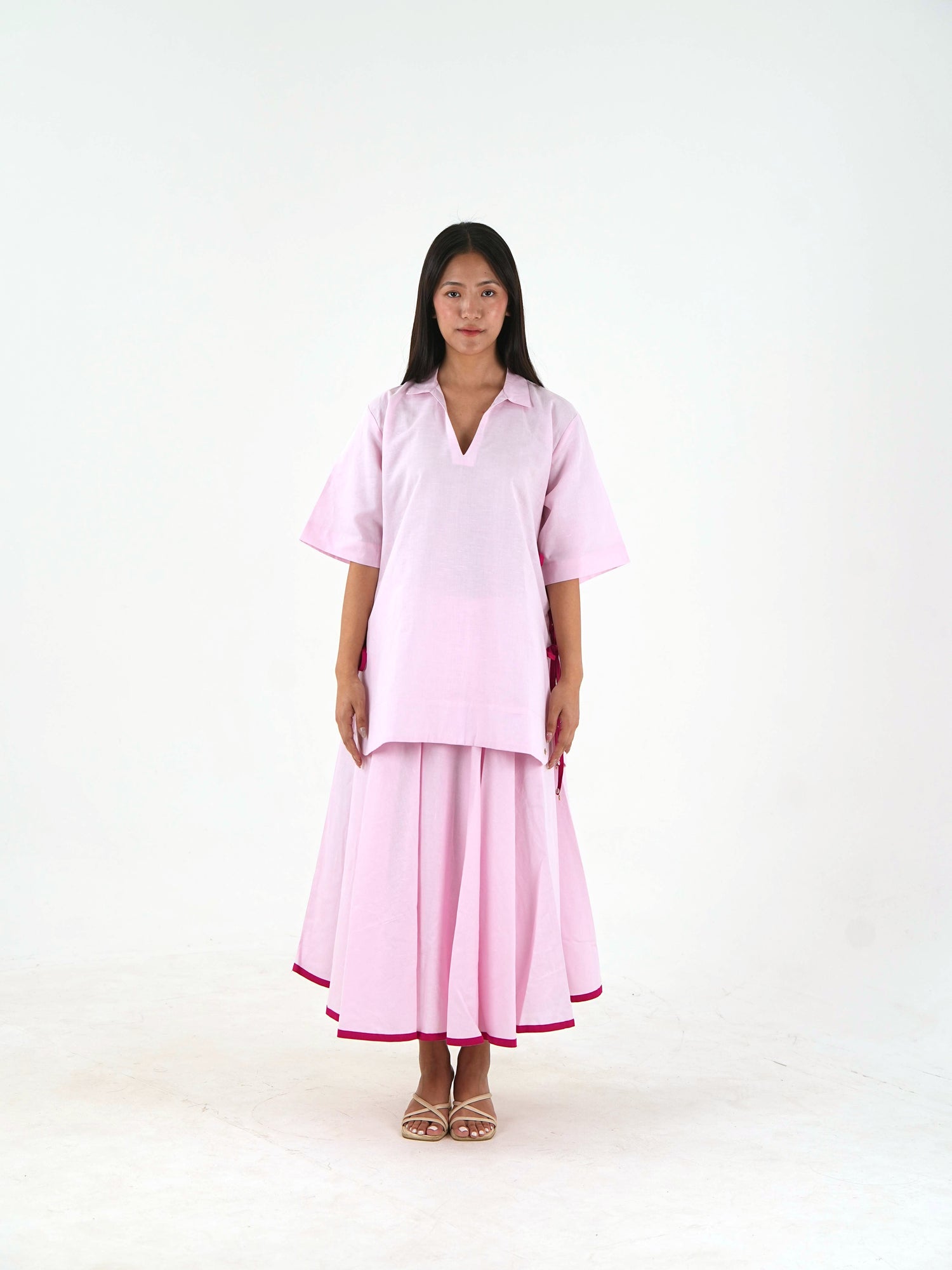 Gheridar skirt Set - Pastel Pink Linen