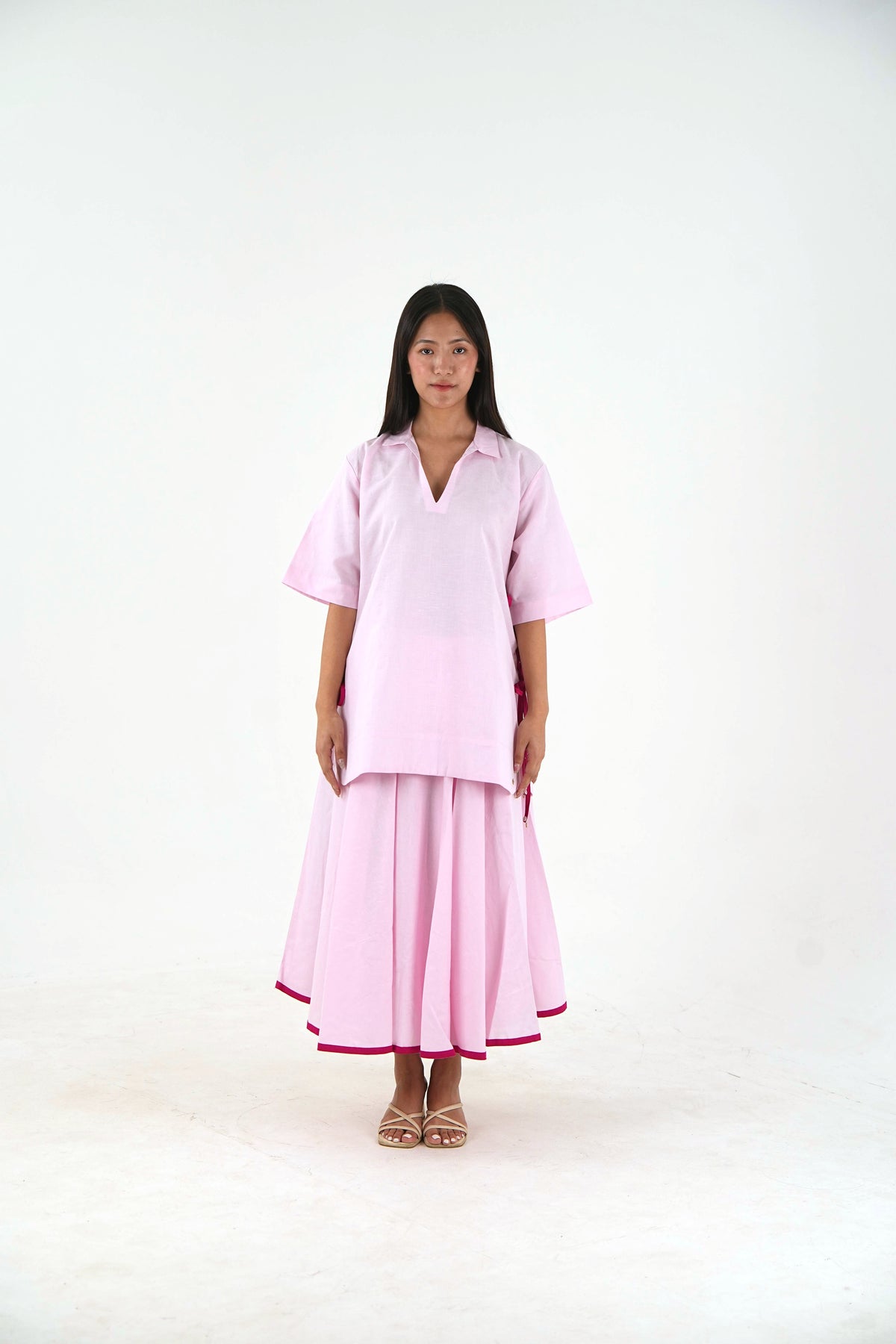 Gheridar skirt Set - Pastel Pink Linen