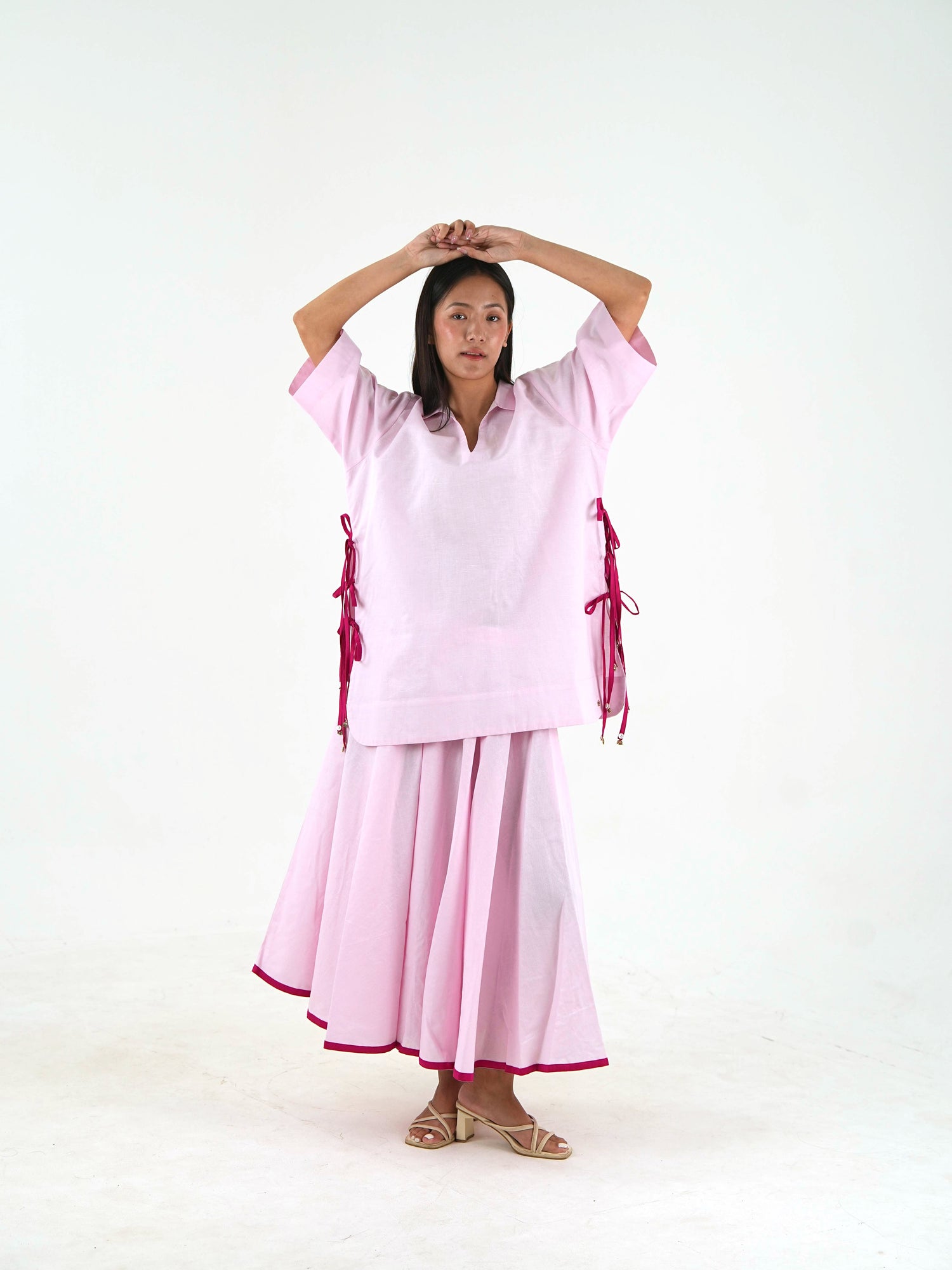Gheridar skirt Set - Pastel Pink Linen