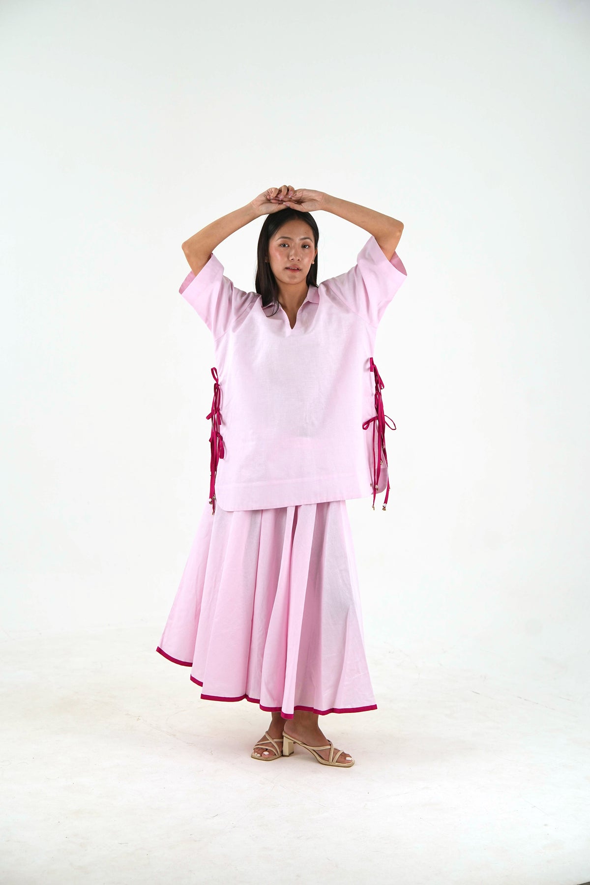 Gheridar skirt Set - Pastel Pink Linen