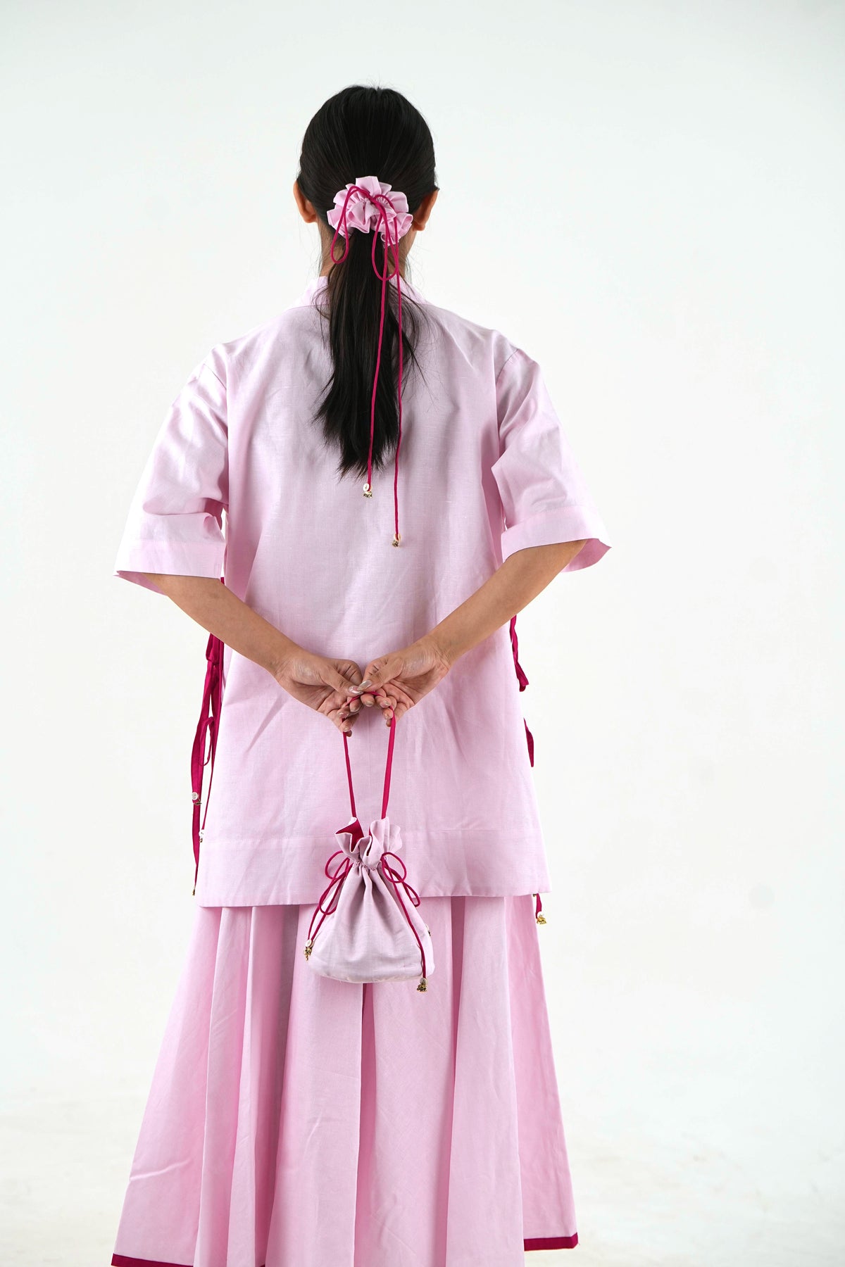 Gheridar skirt Set - Pastel Pink Linen