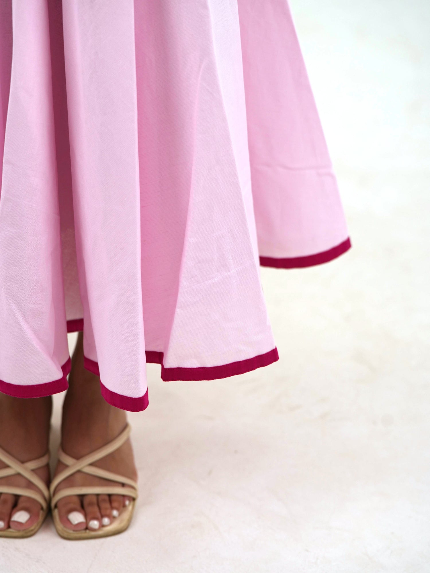 Flared Midi Skirt - Pastel Pink Linen