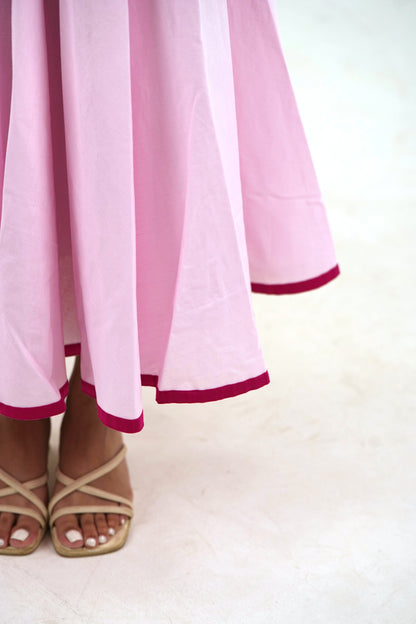 Flared Midi Skirt - Pastel Pink Linen