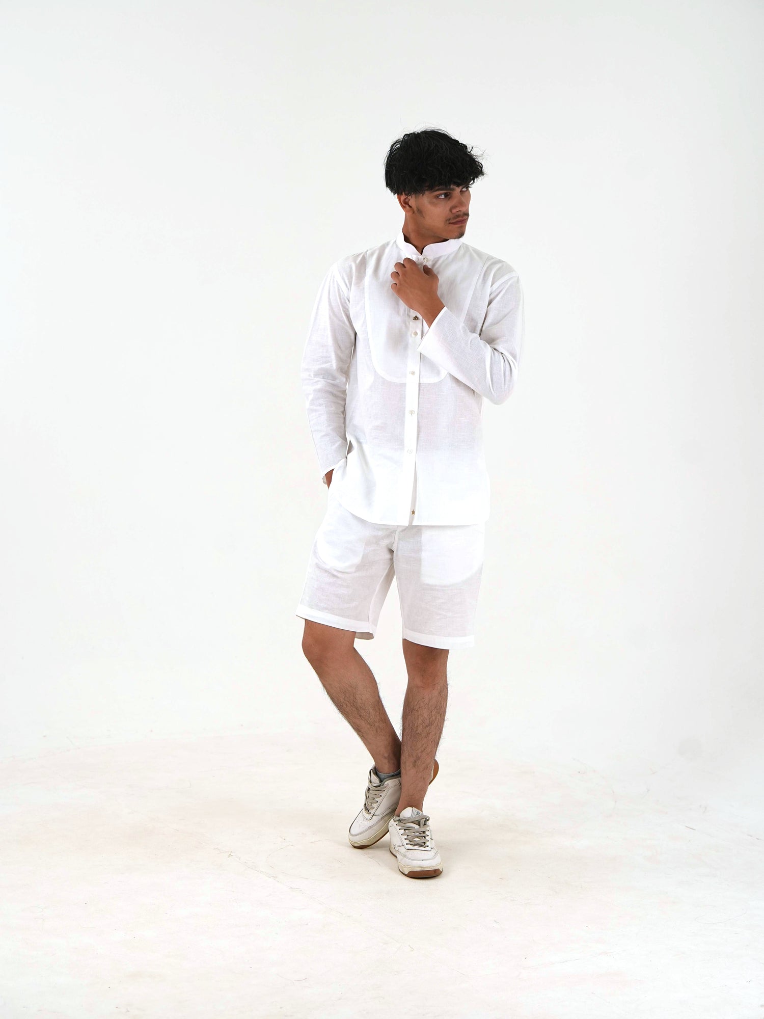 Full Sleeve Co-Ord Set - White Linen Cotton