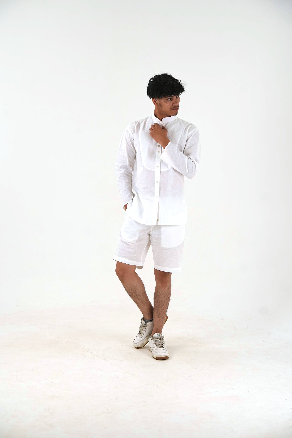 Full Sleeve Co-Ord Set - White Linen Cotton