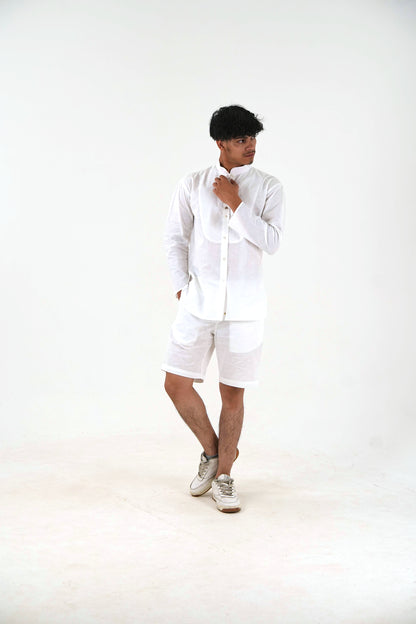 Full Sleeve Co-Ord Set - White Linen Cotton