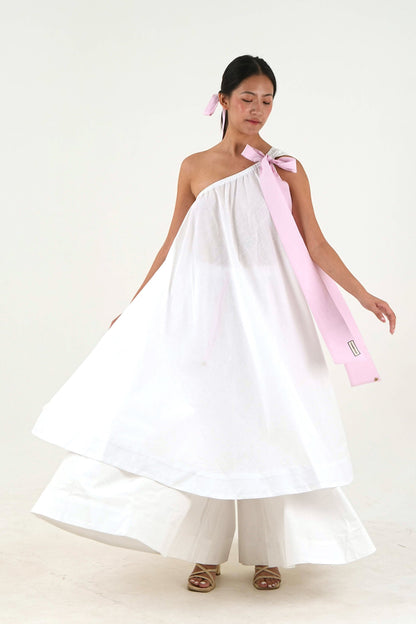 Bow Tie Tunic - White Linen Cotton
