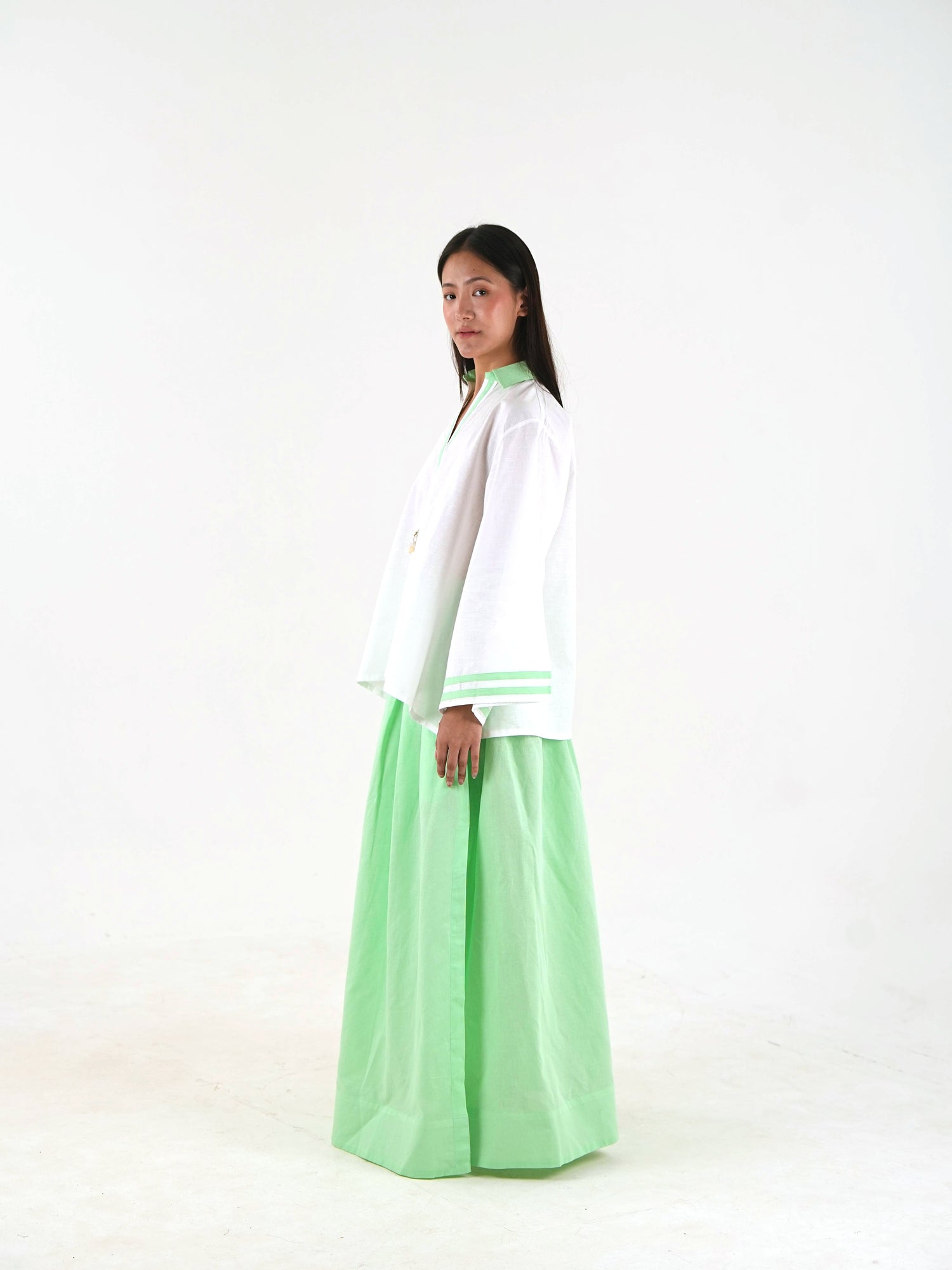 Maxi slit Skirt - Mint Green Linen