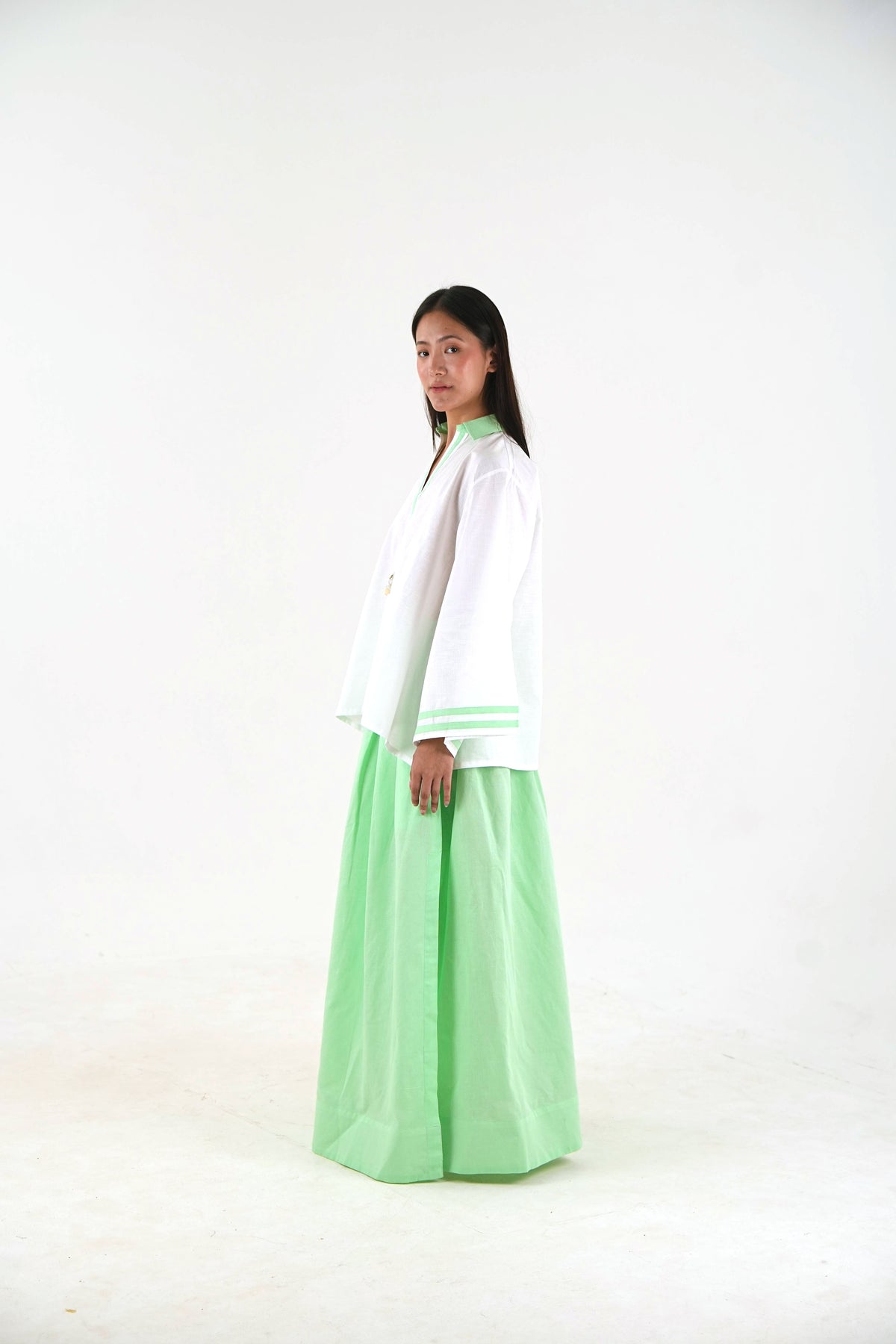 Maxi slit Skirt - Mint Green Linen