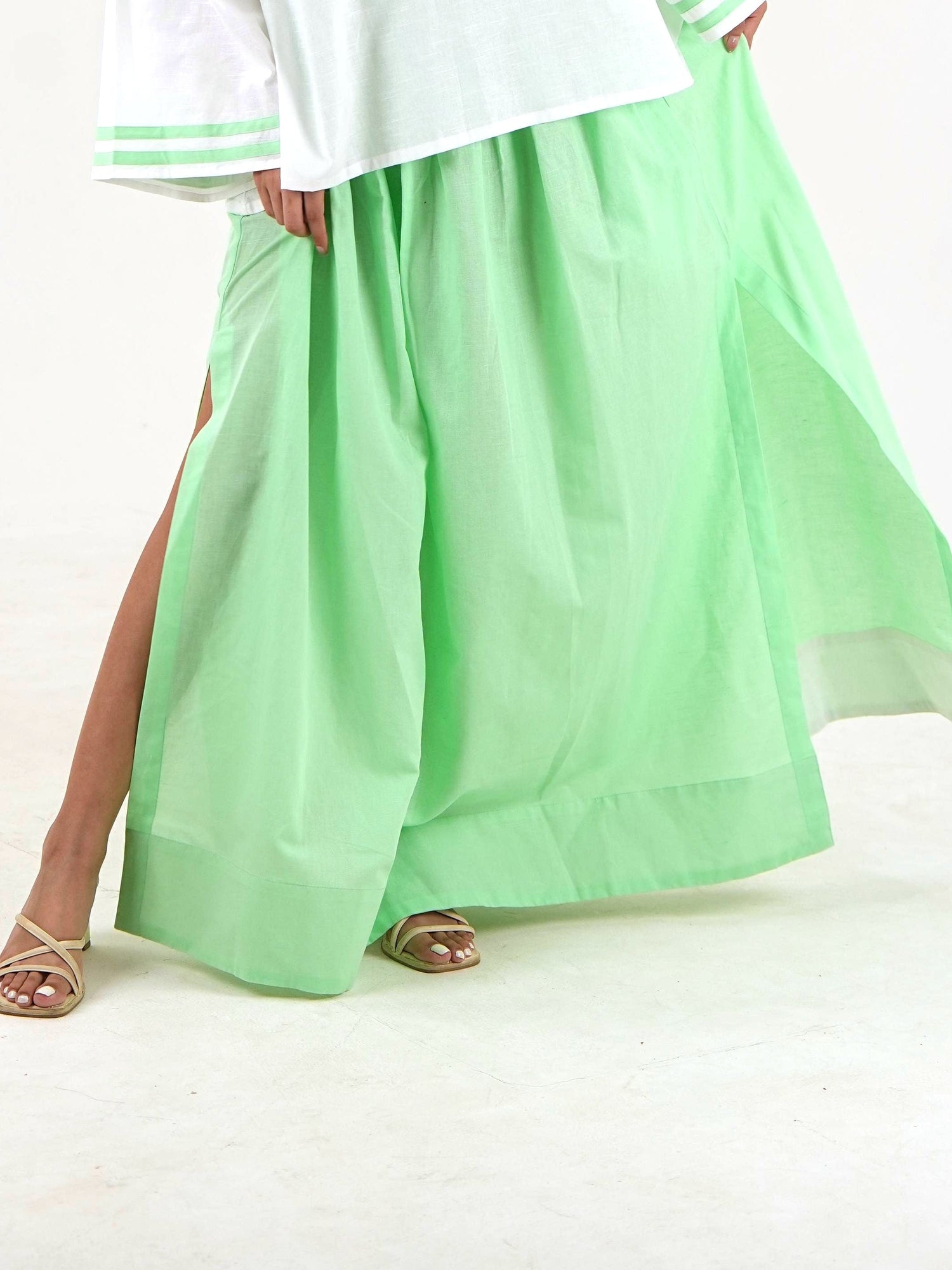 Maxi slit Skirt - Mint Green Linen