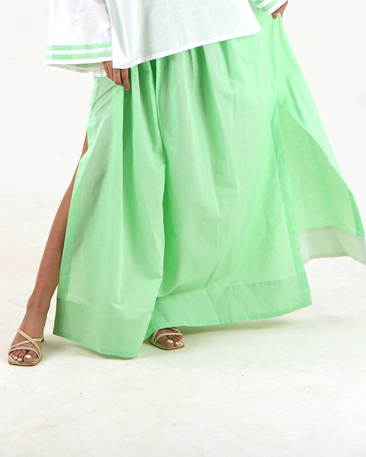 Maxi slit Skirt - Mint Green Linen