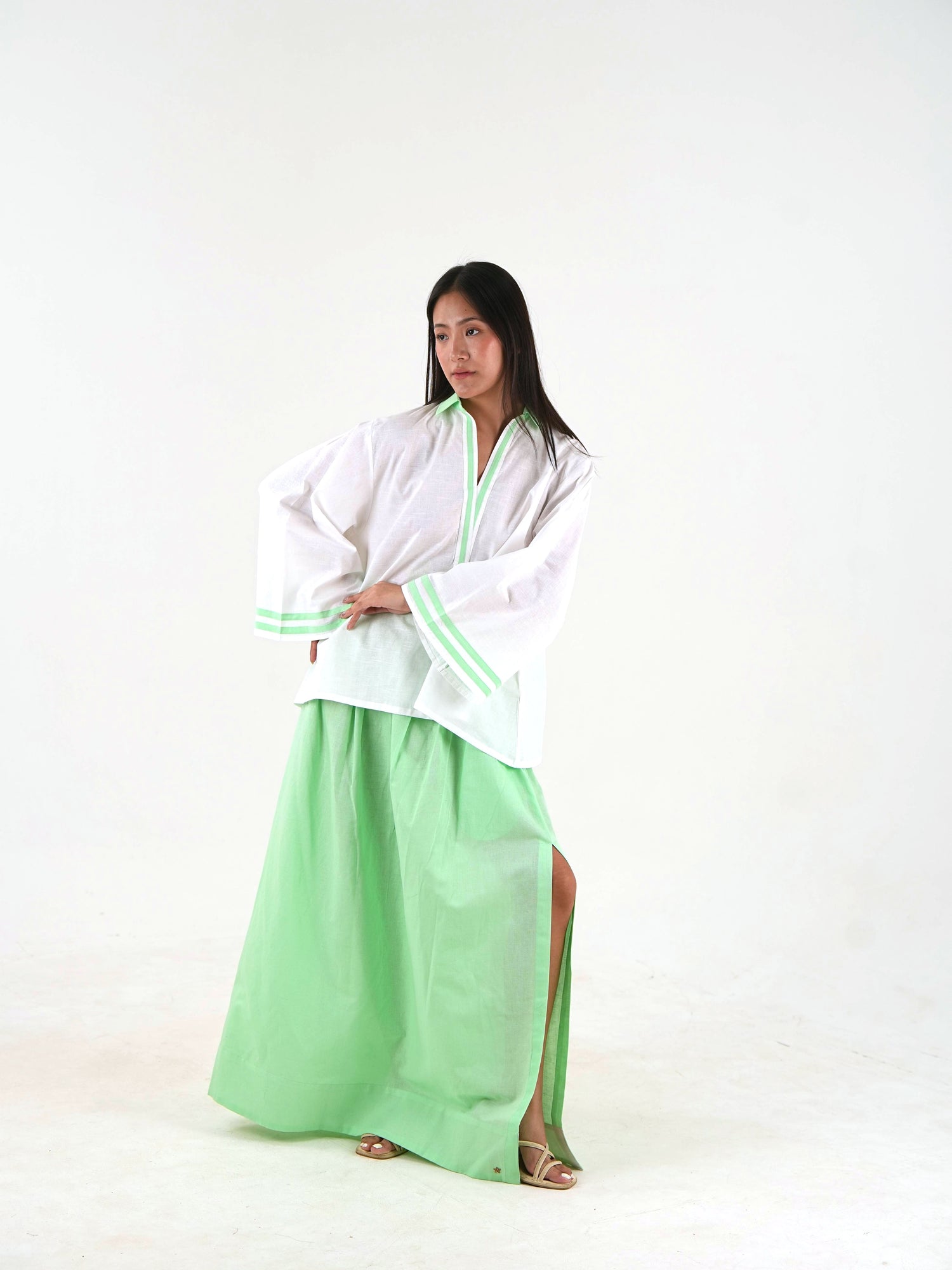 Tunic-Skirt Set - White Relaxed Fit