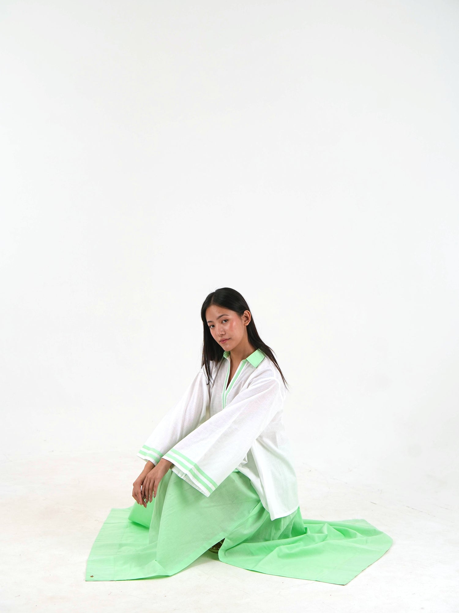 Tunic-Skirt Set - White Relaxed Fit