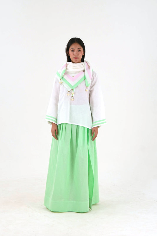 Tunic-Skirt Set - White Relaxed Fit