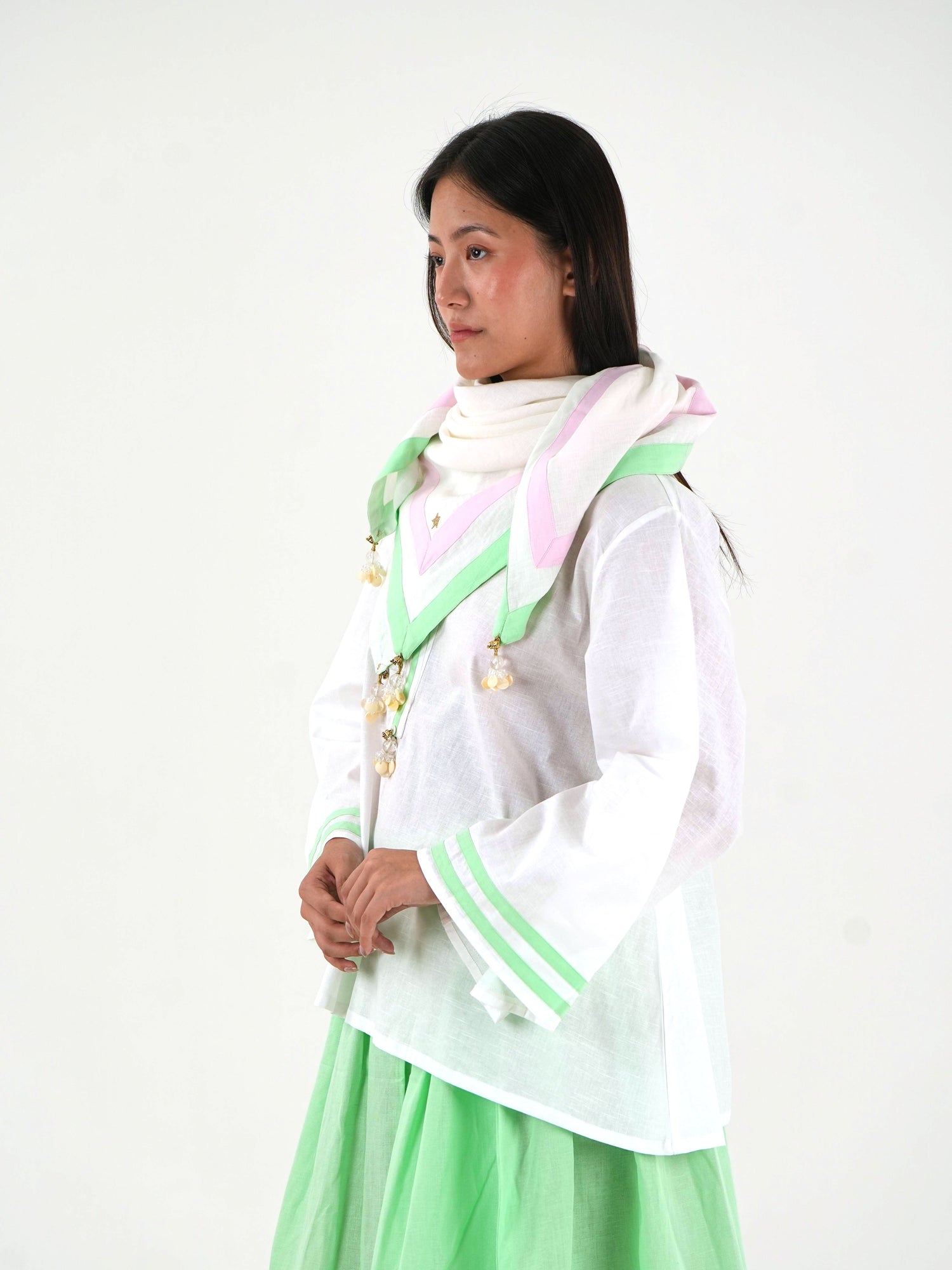 Tunic-Skirt Set - White Relaxed Fit