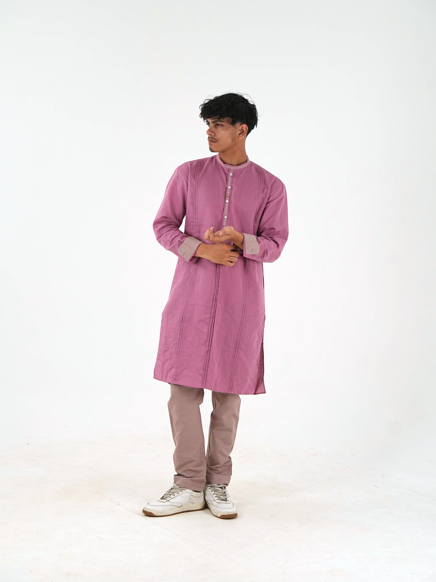 Full Sleeve Kurta Pant Set - Dusty Pink