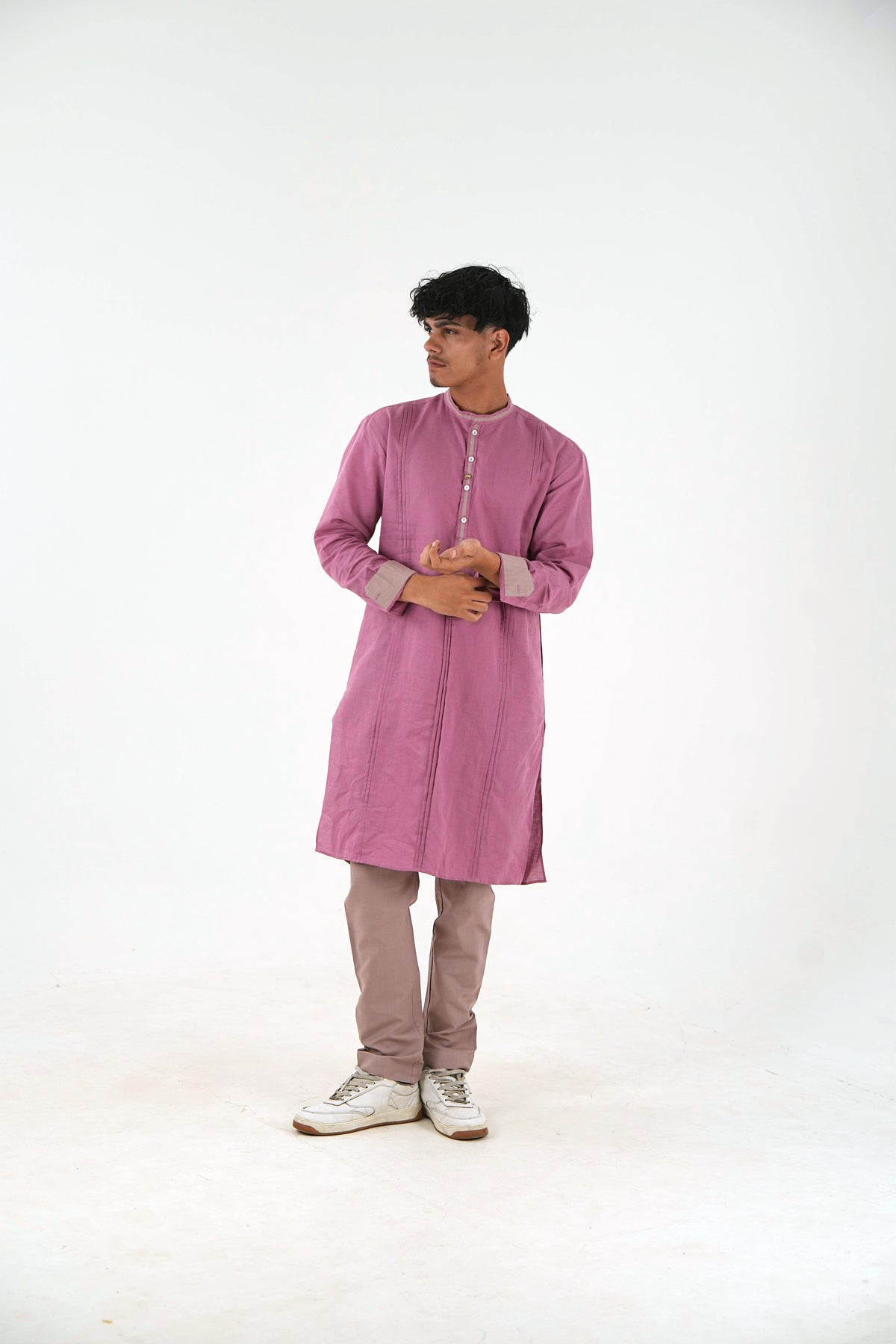 Full Sleeve Kurta Pant Set - Dusty Pink