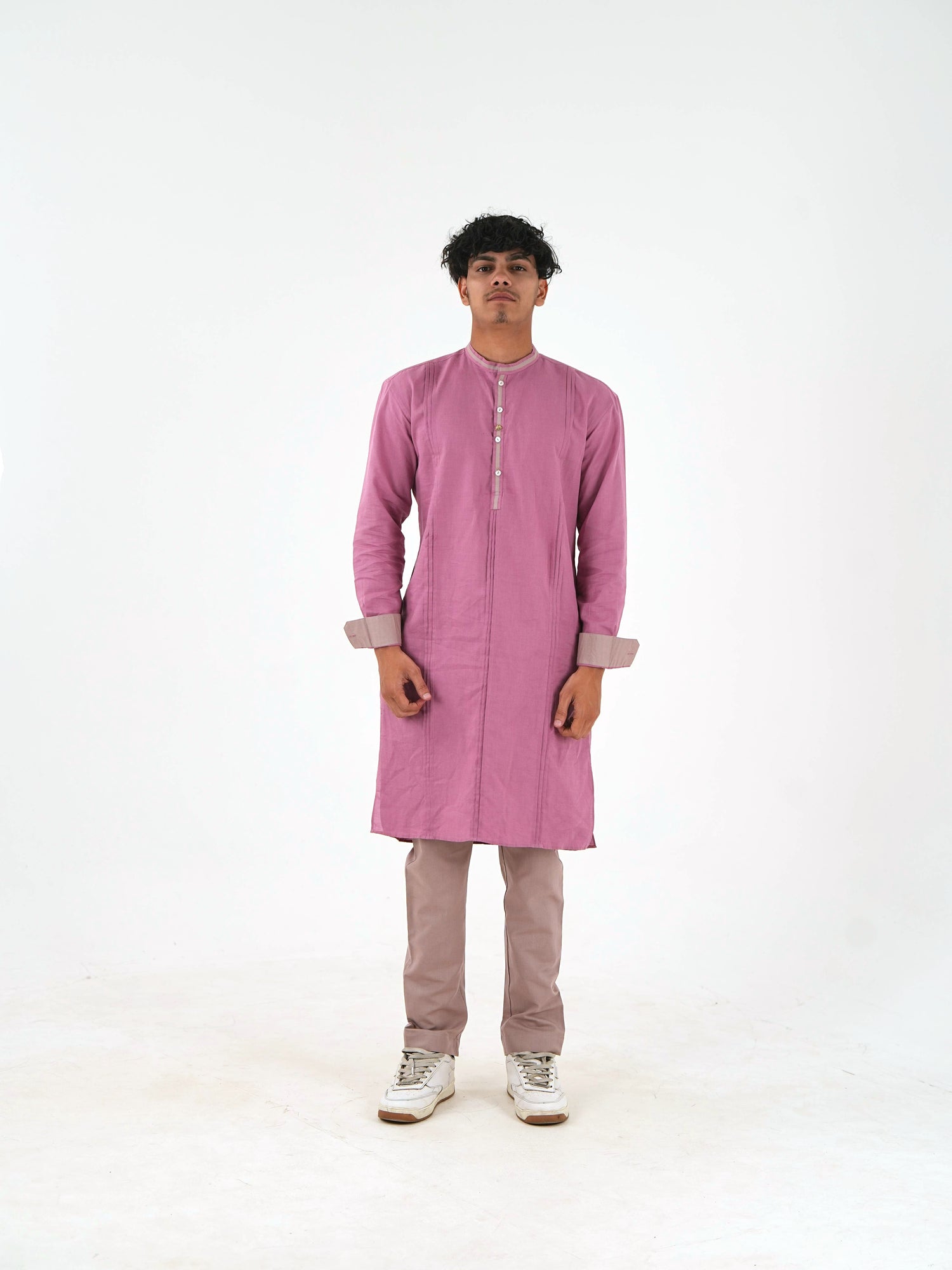 Full Sleeve Kurta Pant Set - Dusty Pink