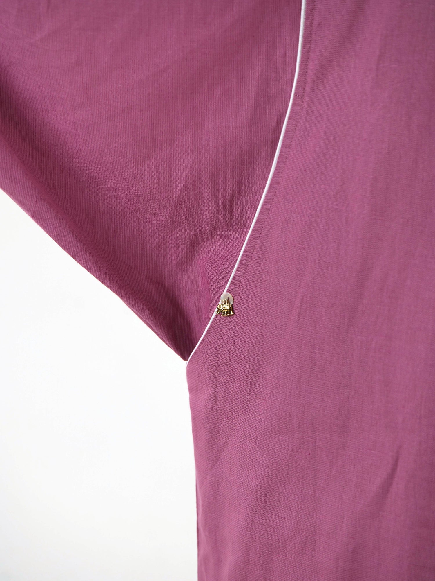 White Piping kurta Pants Set - Mauve Linen