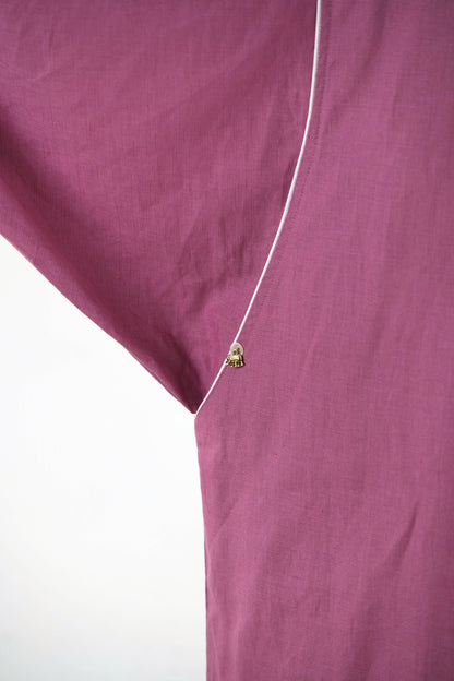 White Piping kurta Pants Set - Mauve Linen