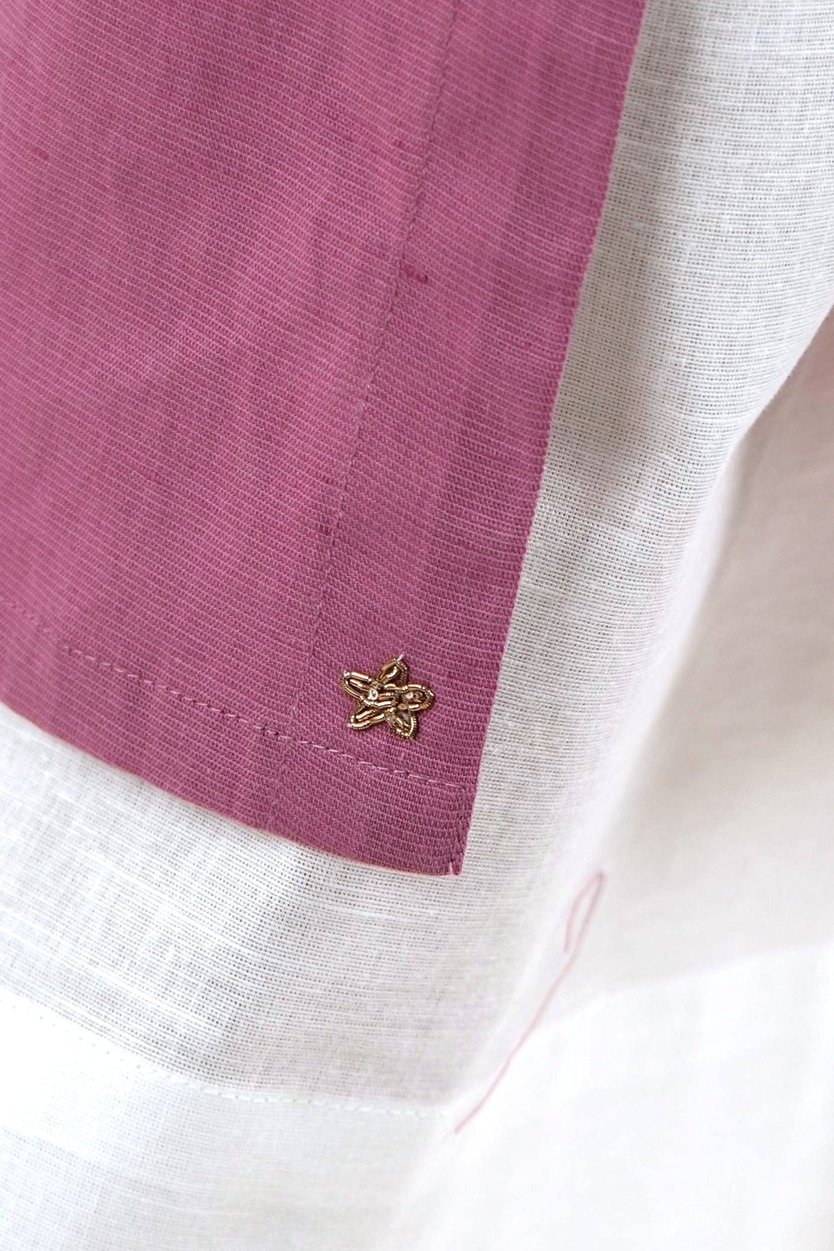 White Piping Kaftan Kurta - Mauve Linen