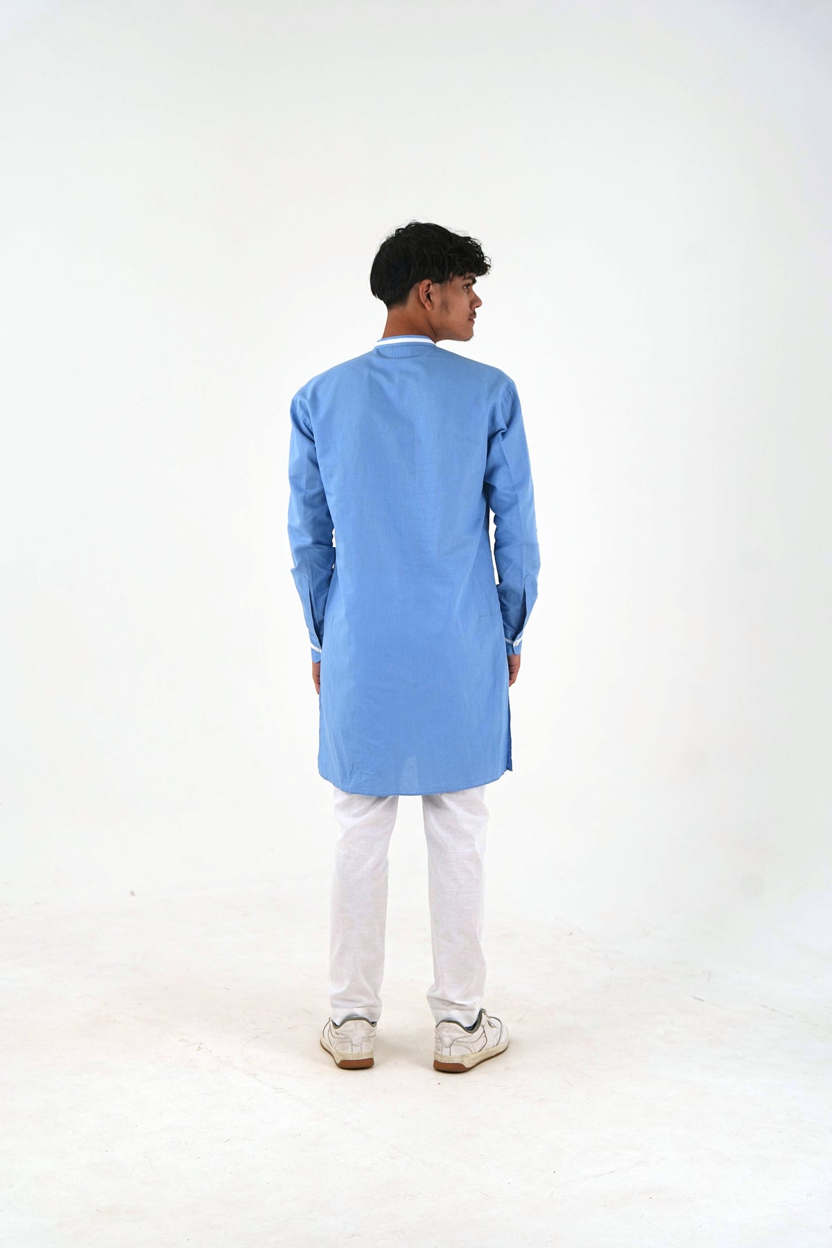 Relaxed Fit Cotton Kurta Pant Set - Sky Blue