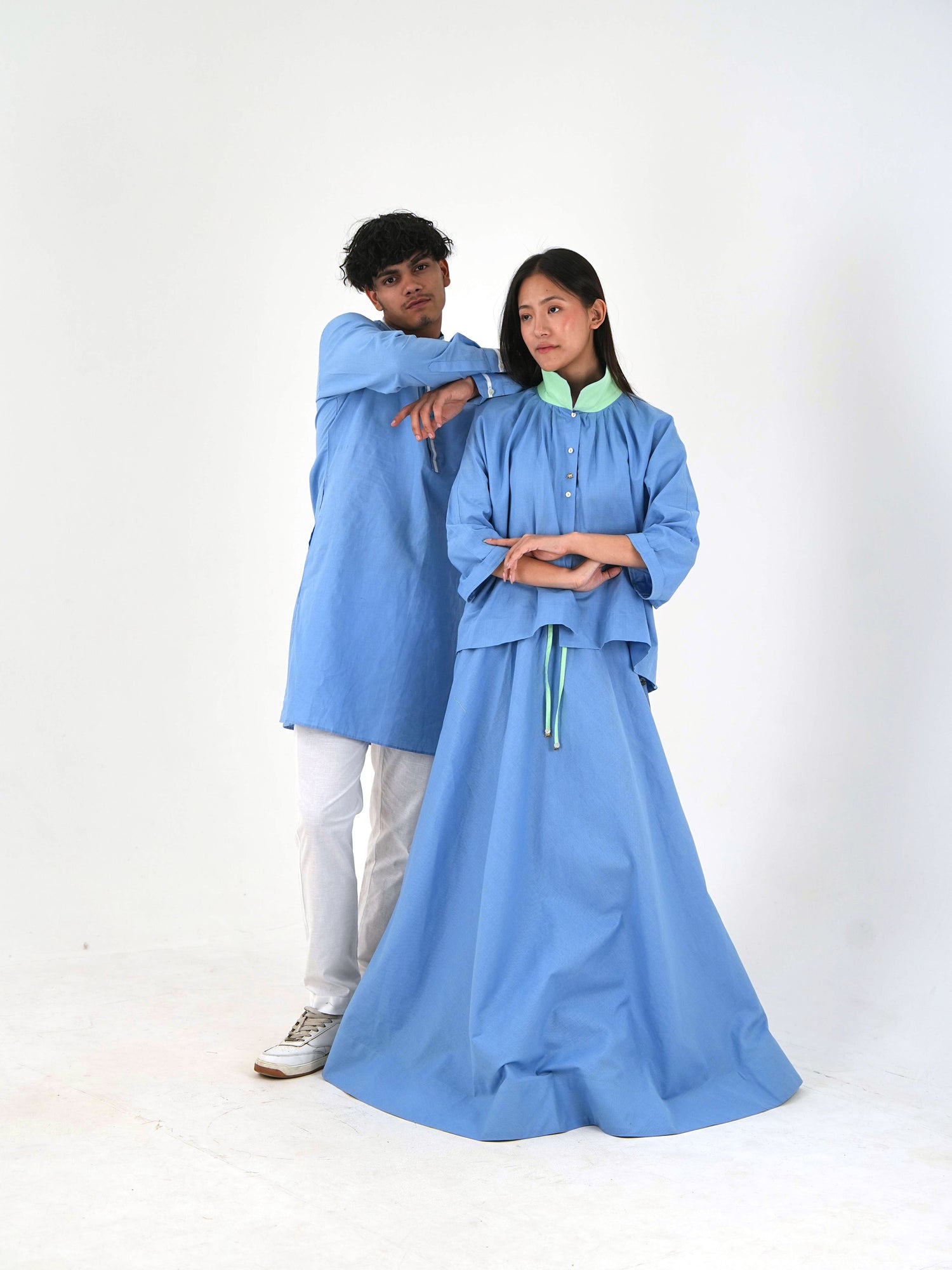 Mandarin Collar Set - Pastel Blue