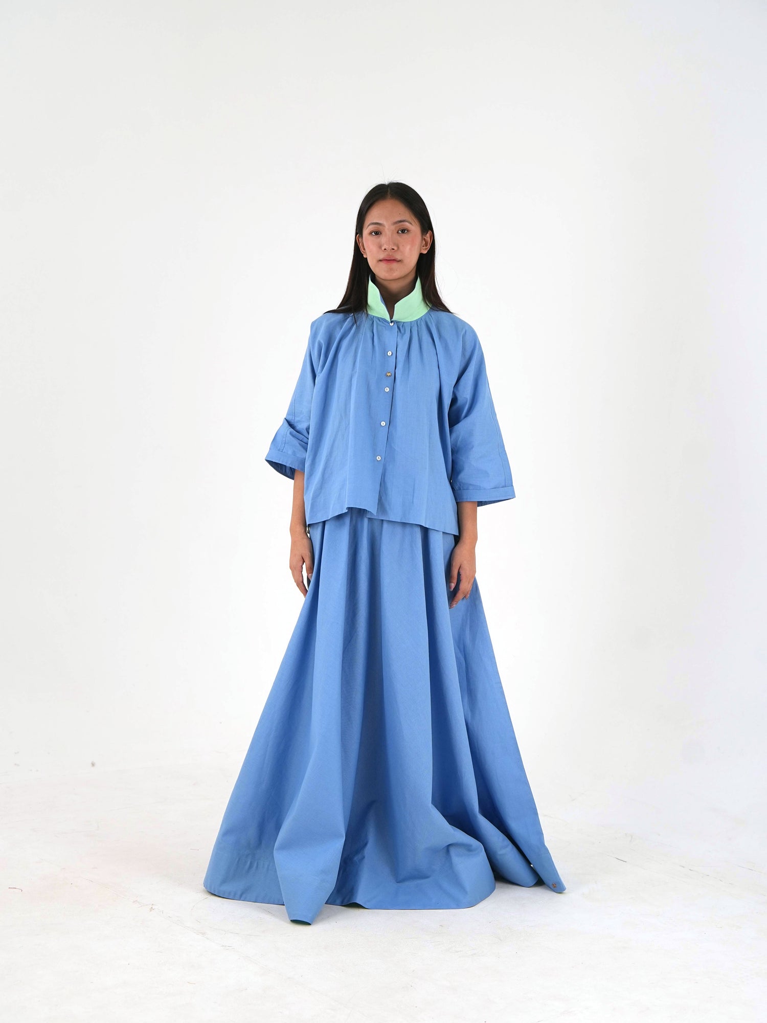 Mandarin Collar Set - Pastel Blue