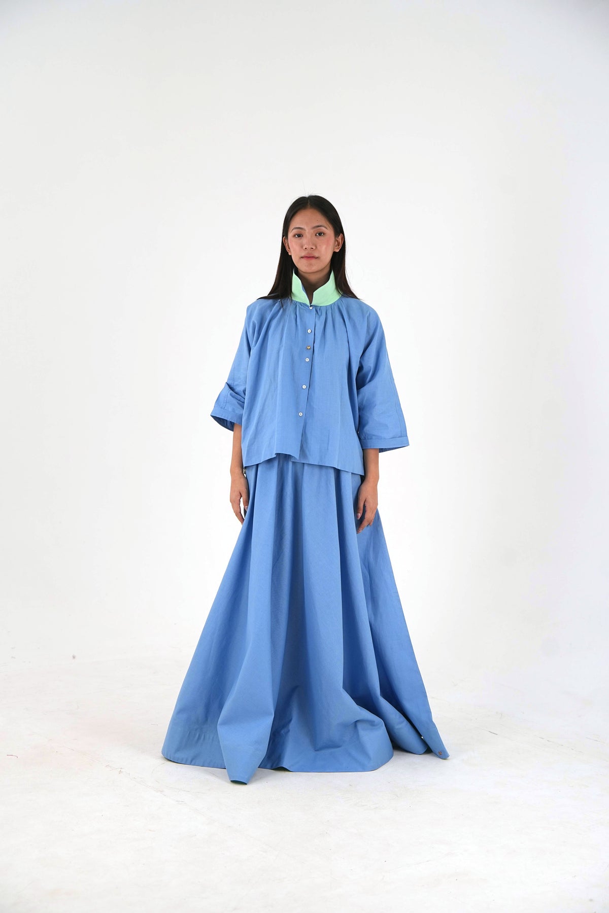 Mandarin Collar Set - Pastel Blue