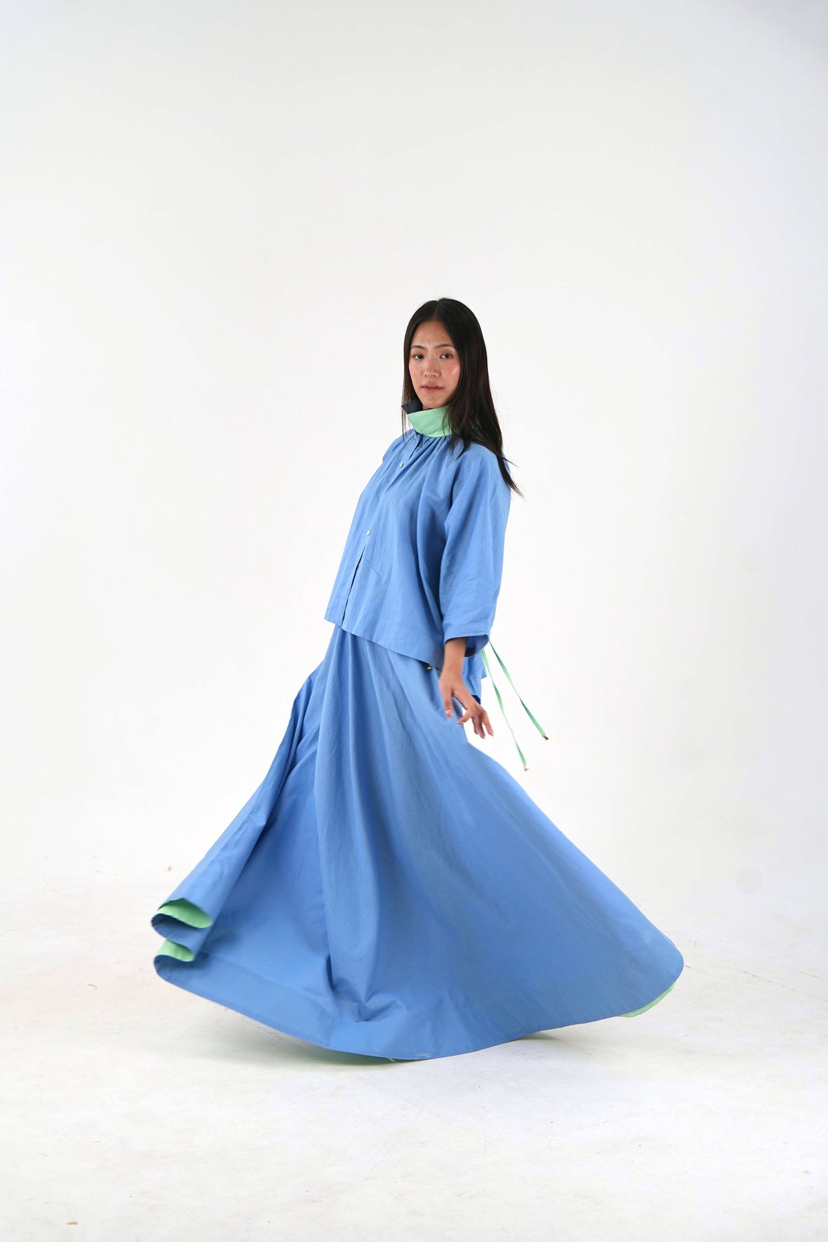 Circular Maxi Skirt - Pastel Blue Linen