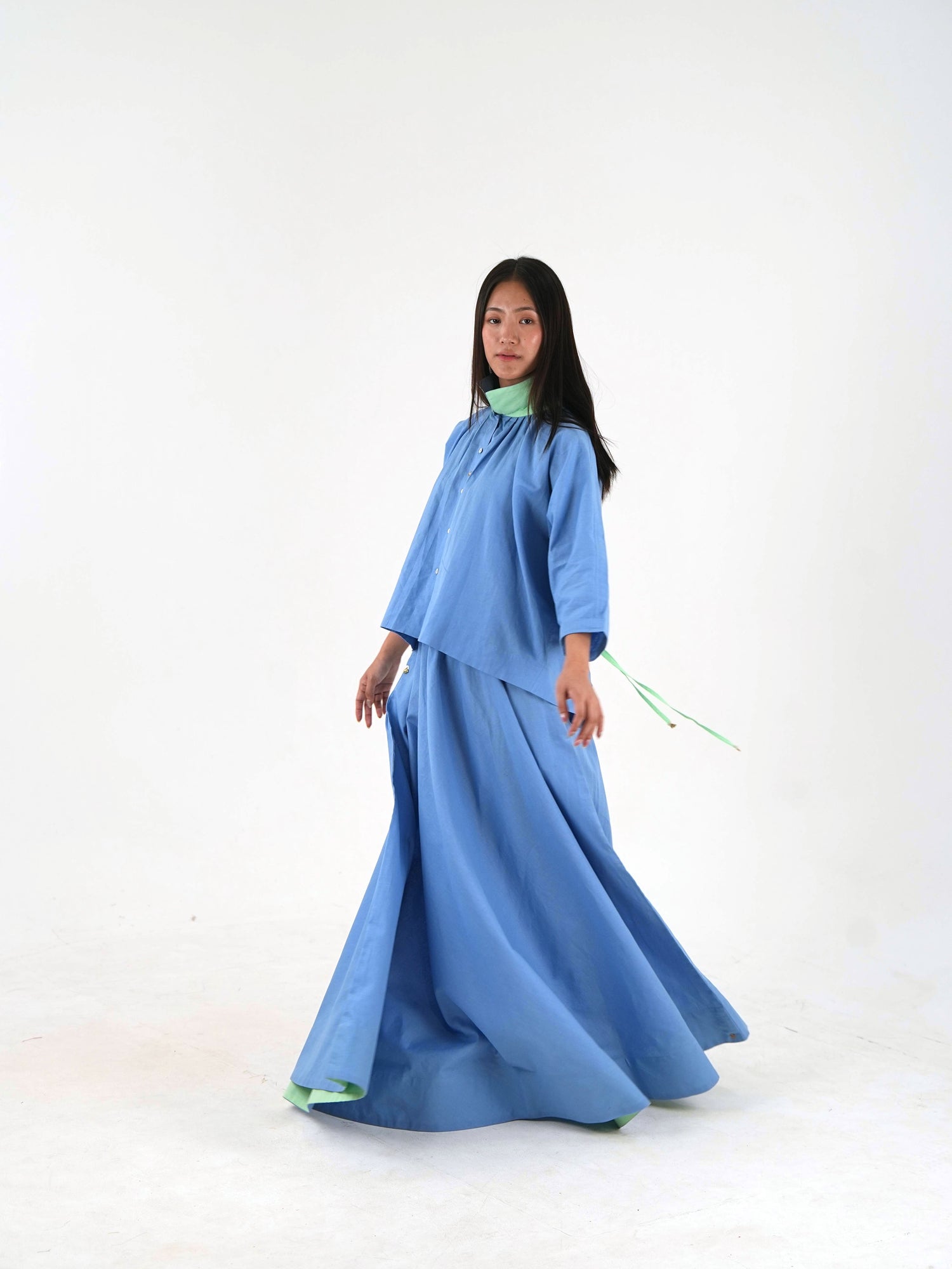Mandarin Collar Set - Pastel Blue