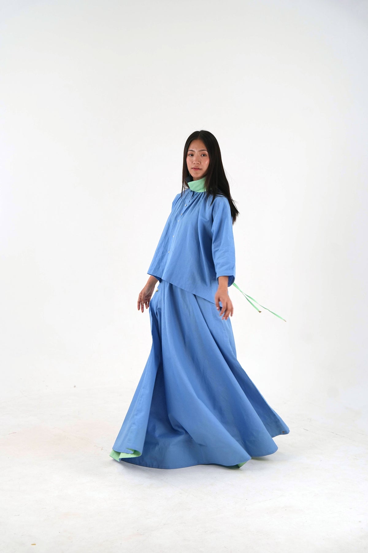 Mandarin Collar Set - Pastel Blue