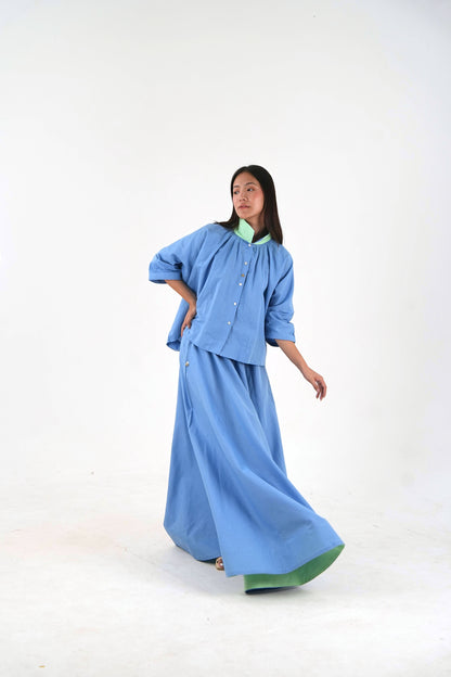 Circular Maxi Skirt - Pastel Blue Linen