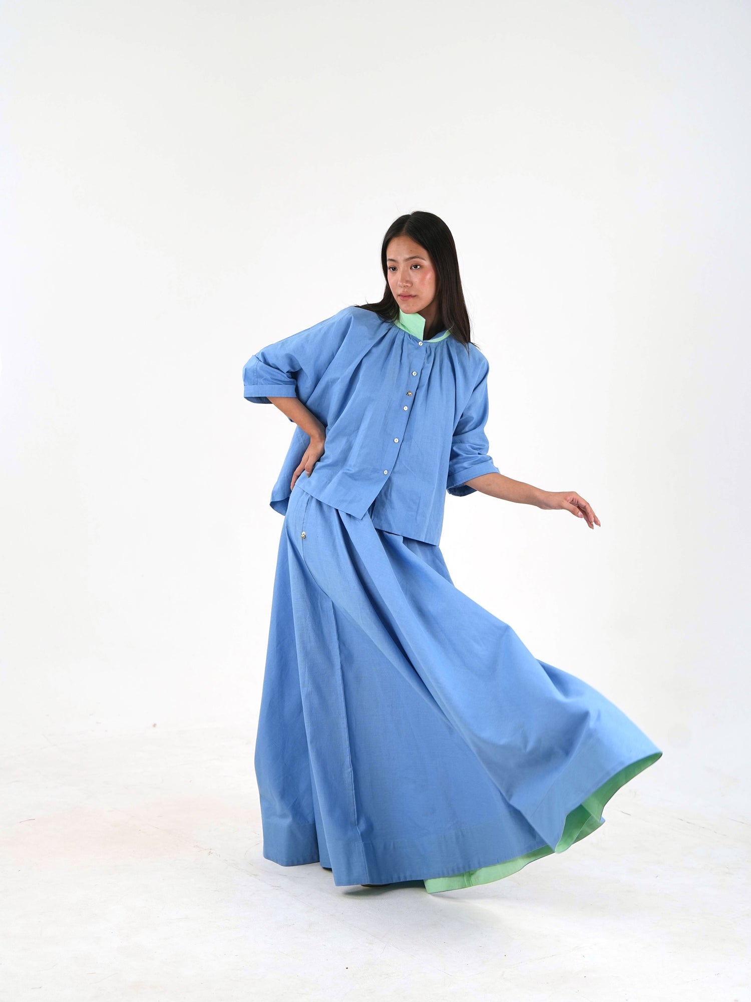 Mandarin Collar Set - Pastel Blue