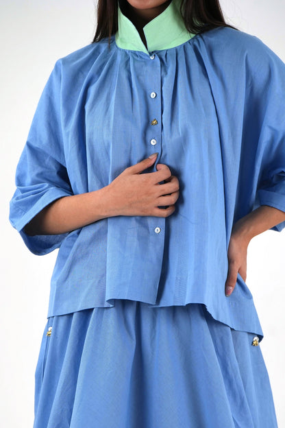 Mandarin Collar Set - Pastel Blue