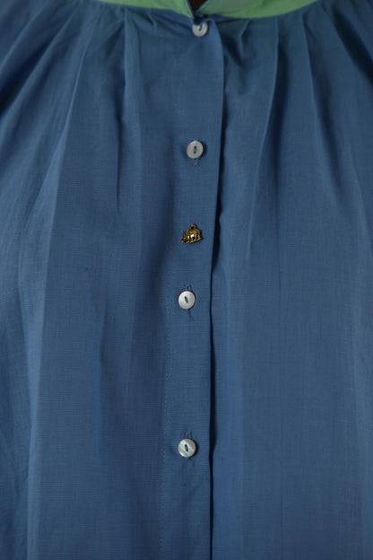 Mandarin Collar Linen Shirt - Pastel Blue