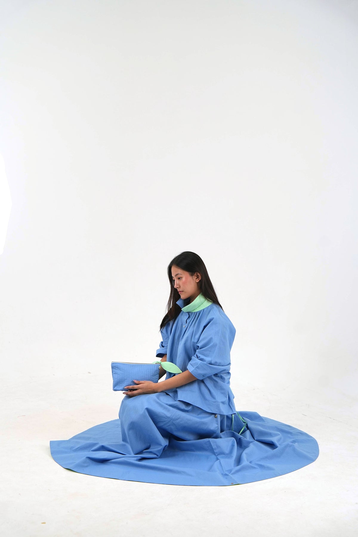 Circular Maxi Skirt - Pastel Blue Linen